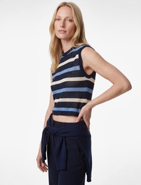 Pamuklu Bisiklet Yaka Kroşe Kolsuz Çizgili Tişört