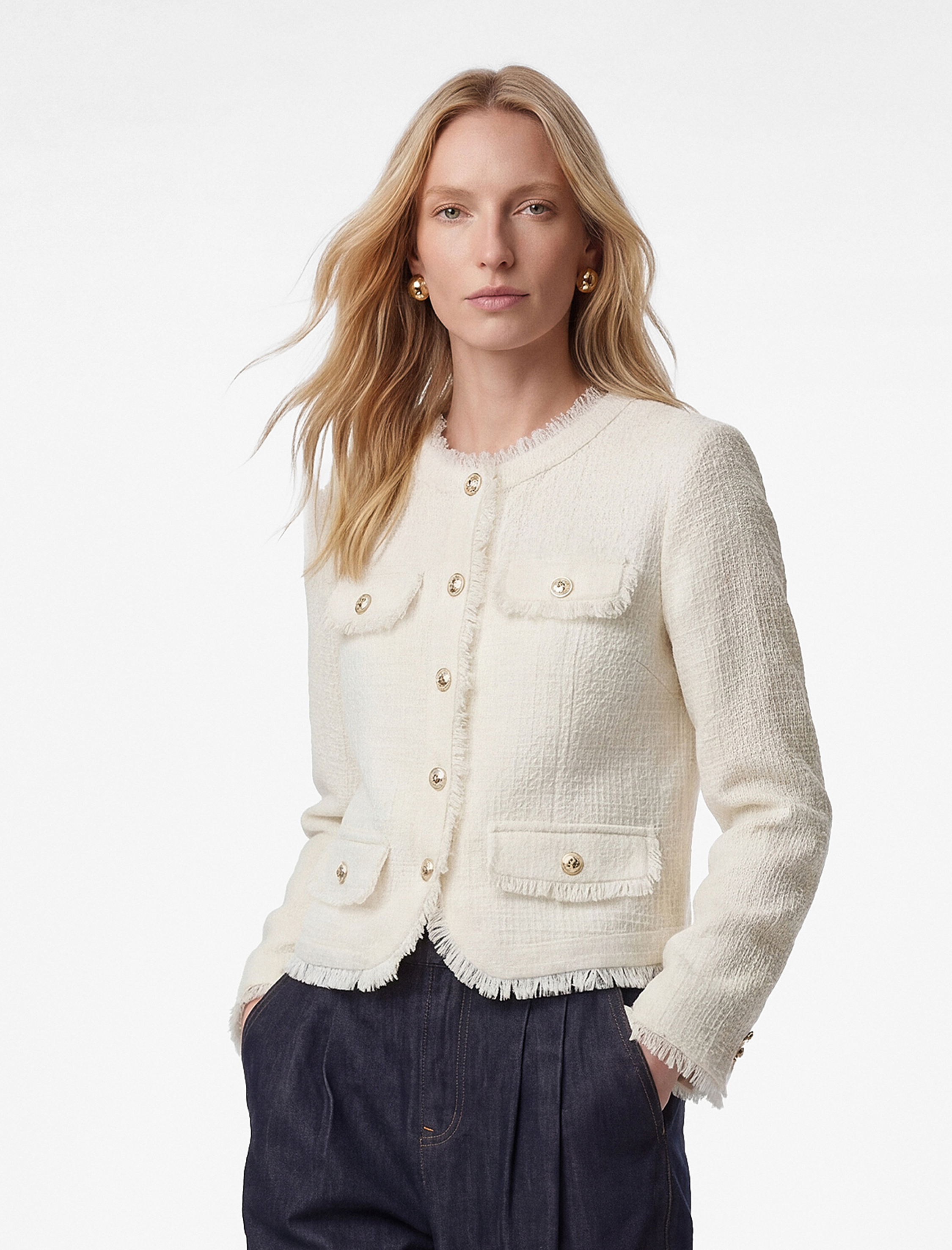   Metal Aksesuarlı Uzun Kollu Bisiklet Yaka Tüvit Ceket