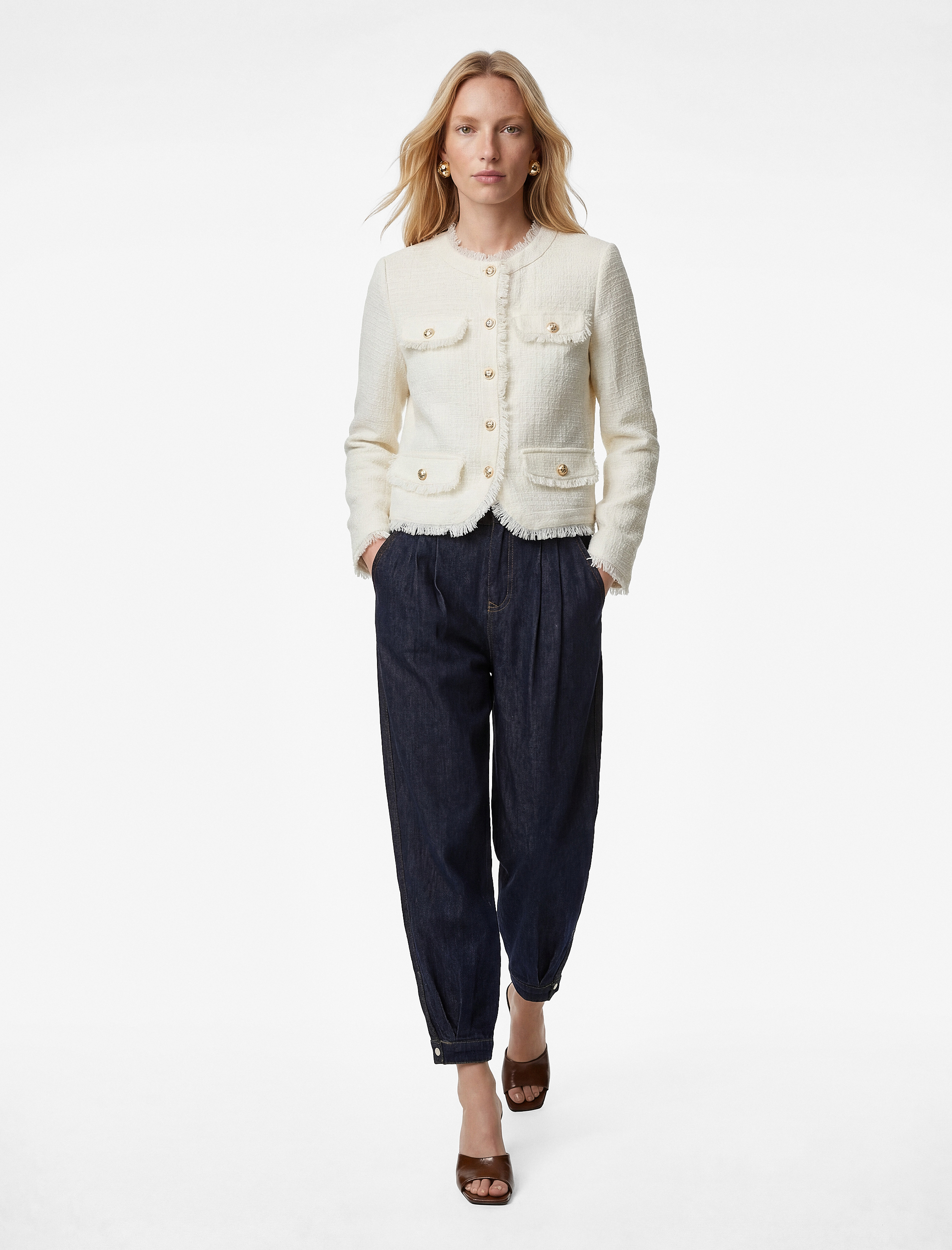   Metal Aksesuarlı Uzun Kollu Bisiklet Yaka Tüvit Ceket