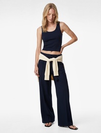 Kemerli Yüksek Bel Palazzo Pantolon