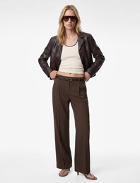 Pileli Yüksek Bel Kemerli Geniş Paça Çizgili Palazzo Pantolon