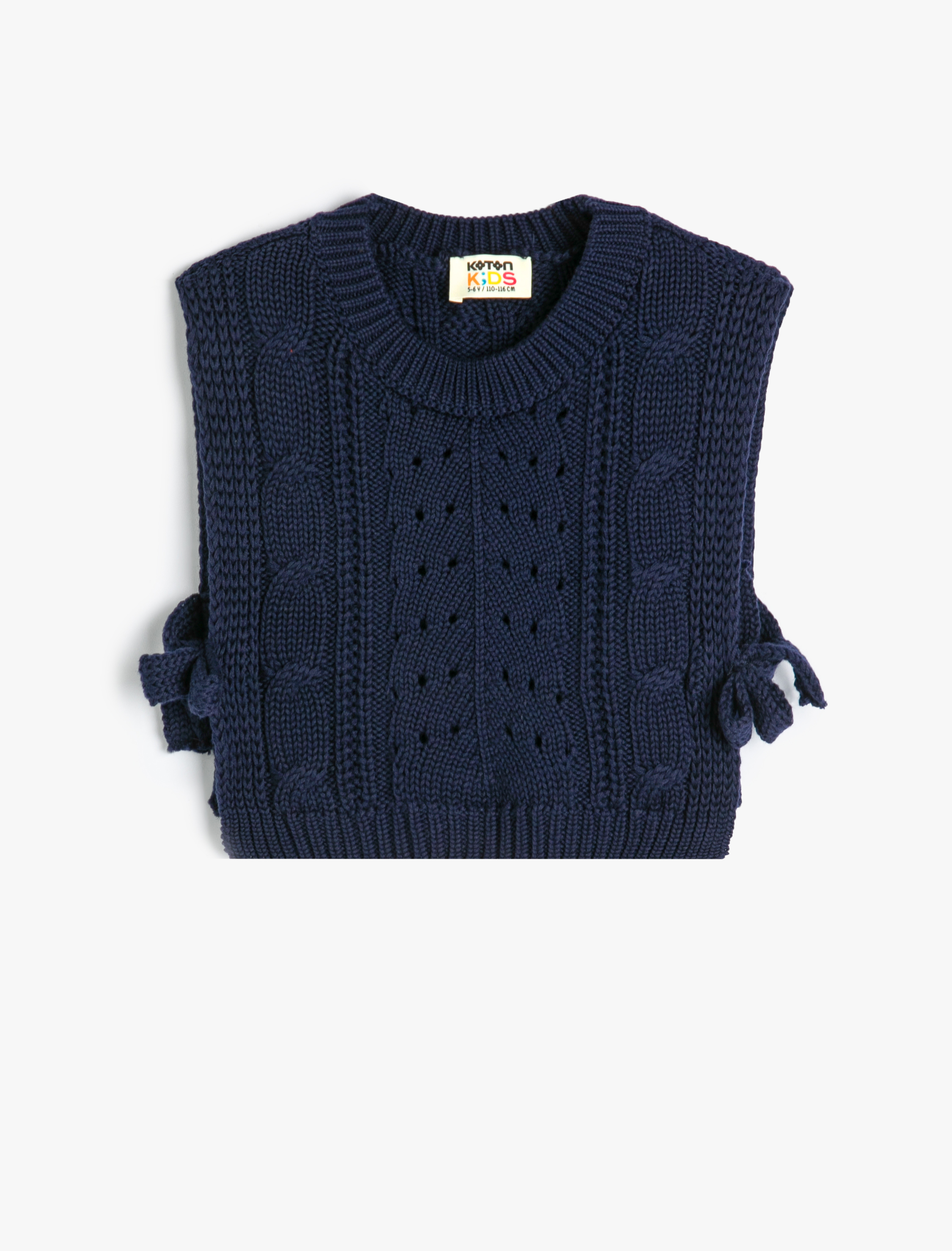  Kız Çocuk Fiyonk Detaylı Bisiklet Yaka Örgü Detaylı Crop Süveter