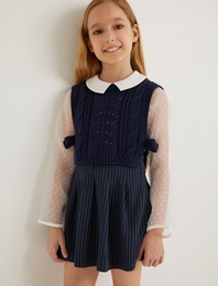 Fiyonk Detaylı Bisiklet Yaka Örgü Detaylı Crop Süveter