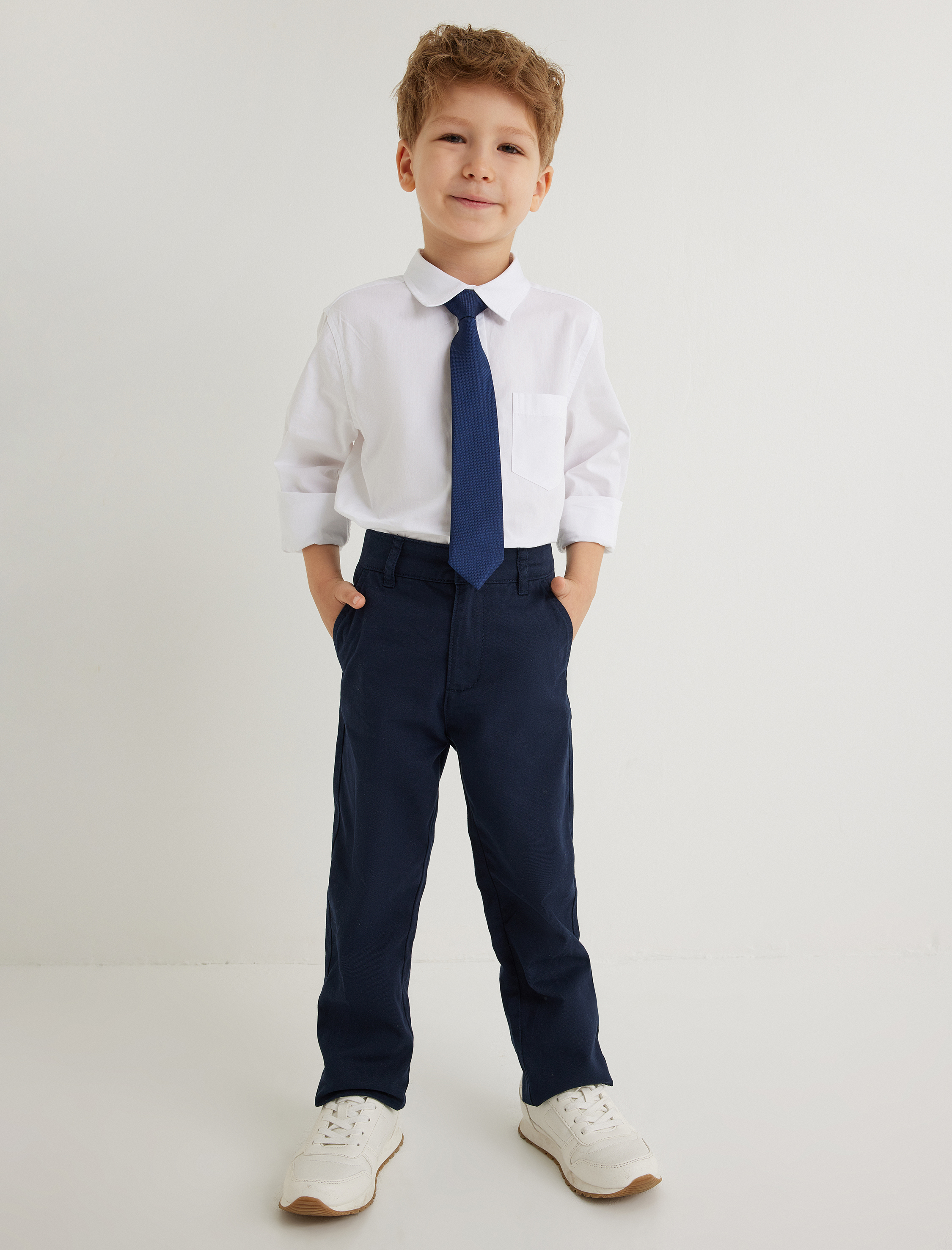  Erkek Çocuk Klasik Yaka Uzun Kollu Kravat Detaylı Gömlek