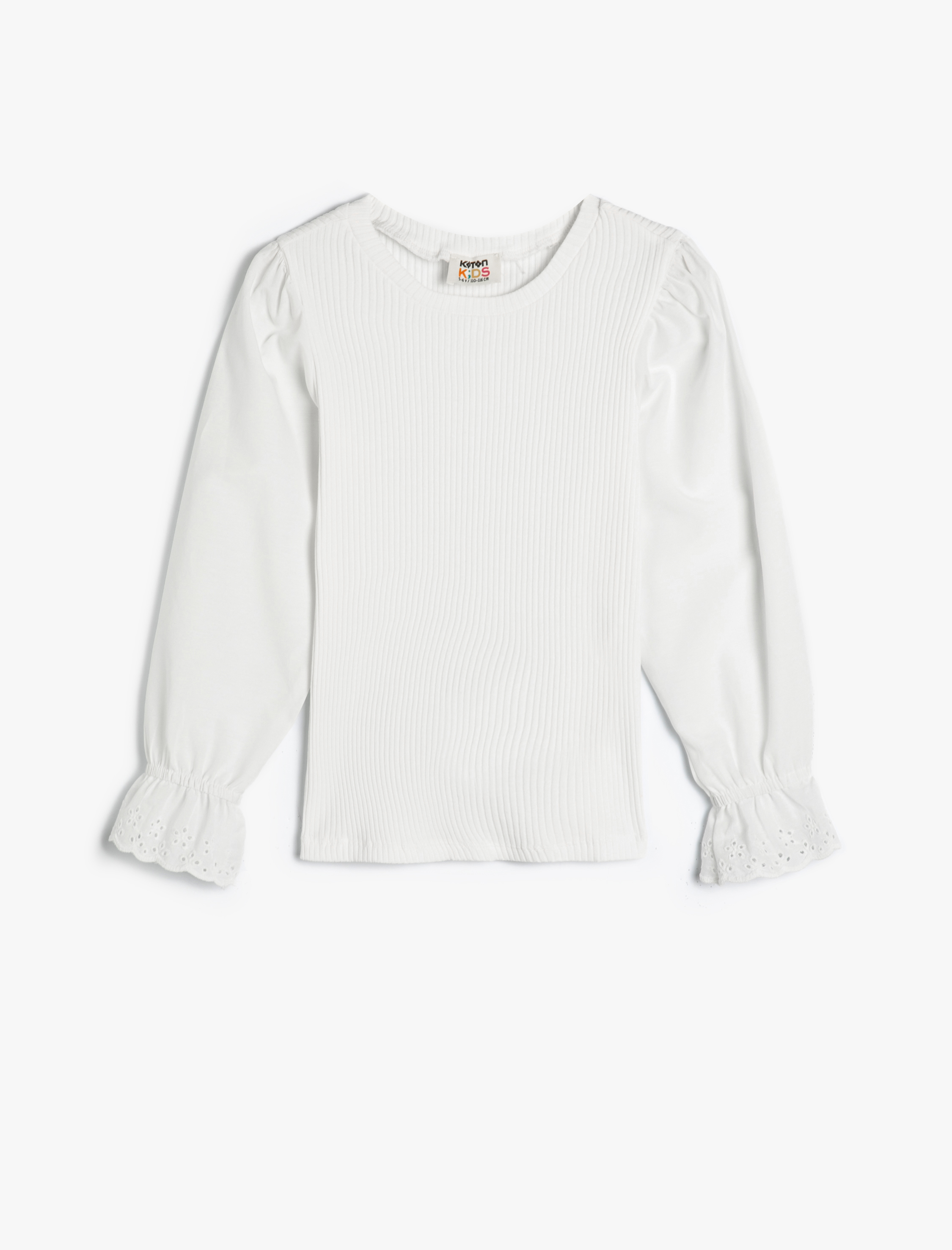  Kız Çocuk Uzun Kollu Yuvarlak Yaka Manşetleri Lastikli Pamuklu Basic Tişört