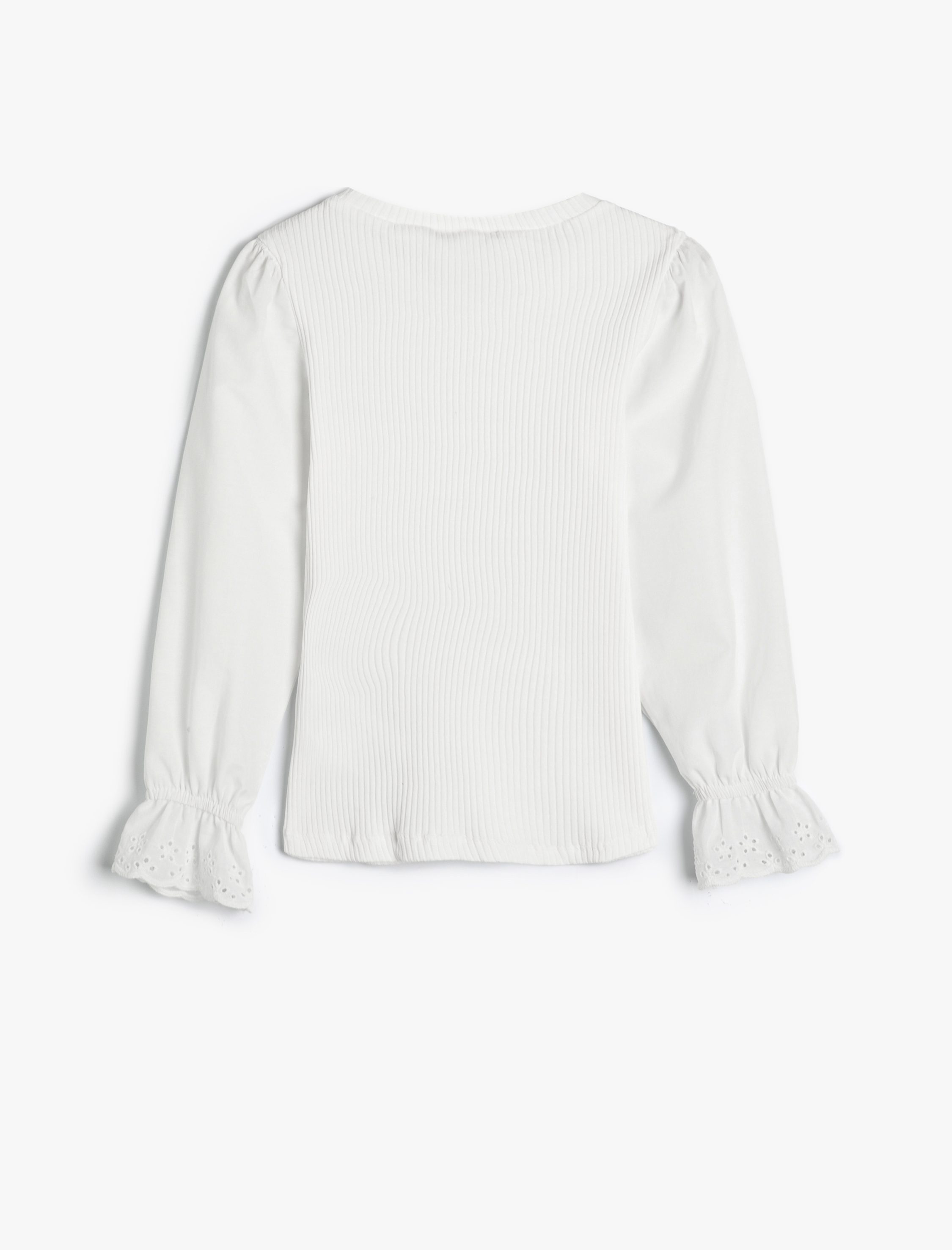  Kız Çocuk Uzun Kollu Yuvarlak Yaka Manşetleri Lastikli Pamuklu Basic Tişört