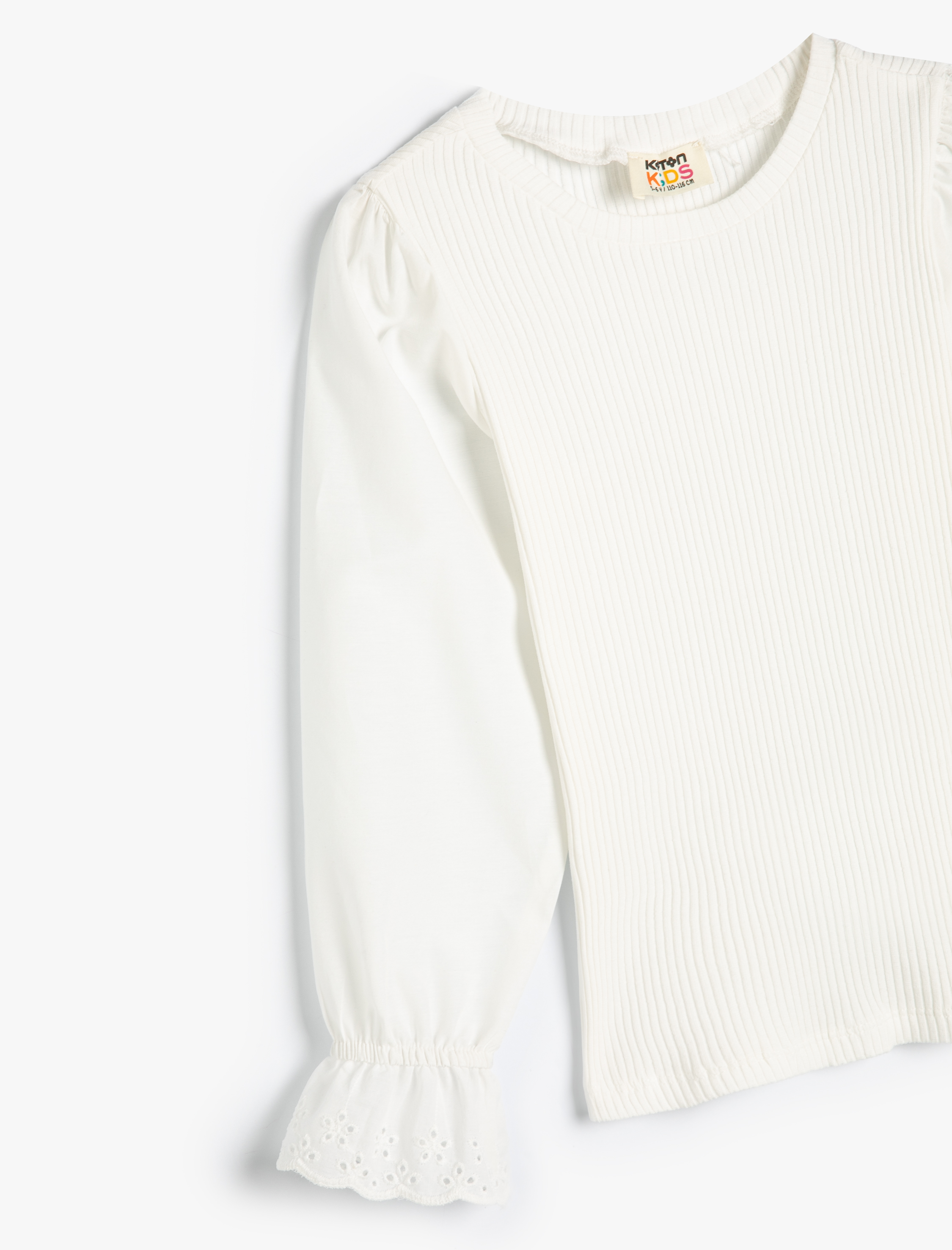  Kız Çocuk Uzun Kollu Yuvarlak Yaka Manşetleri Lastikli Pamuklu Basic Tişört