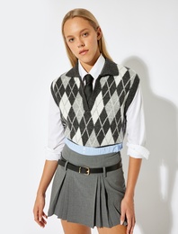 Kolsuz Süveter Polo Yaka Geometrik Desenli