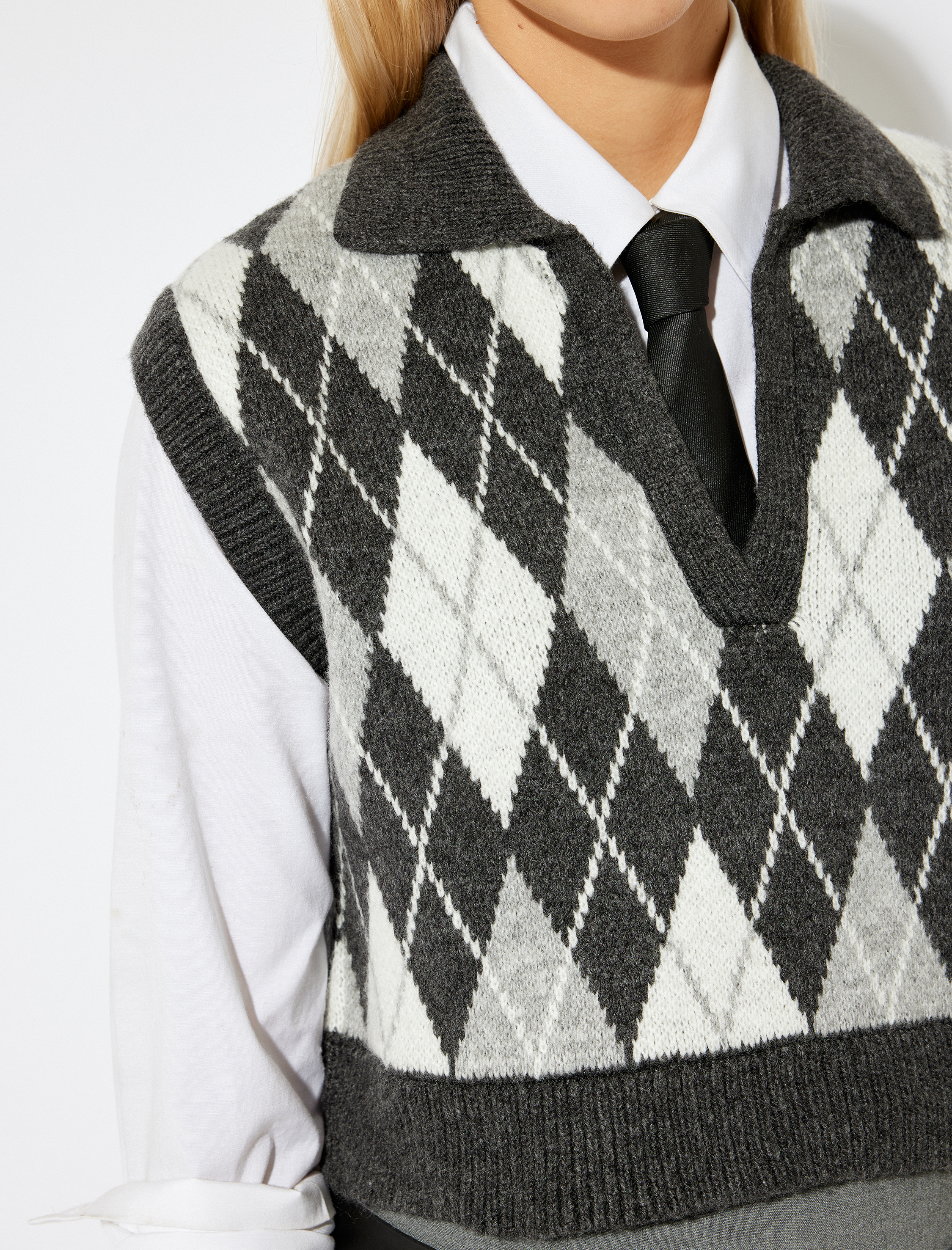   Kolsuz Süveter Polo Yaka Geometrik Desenli