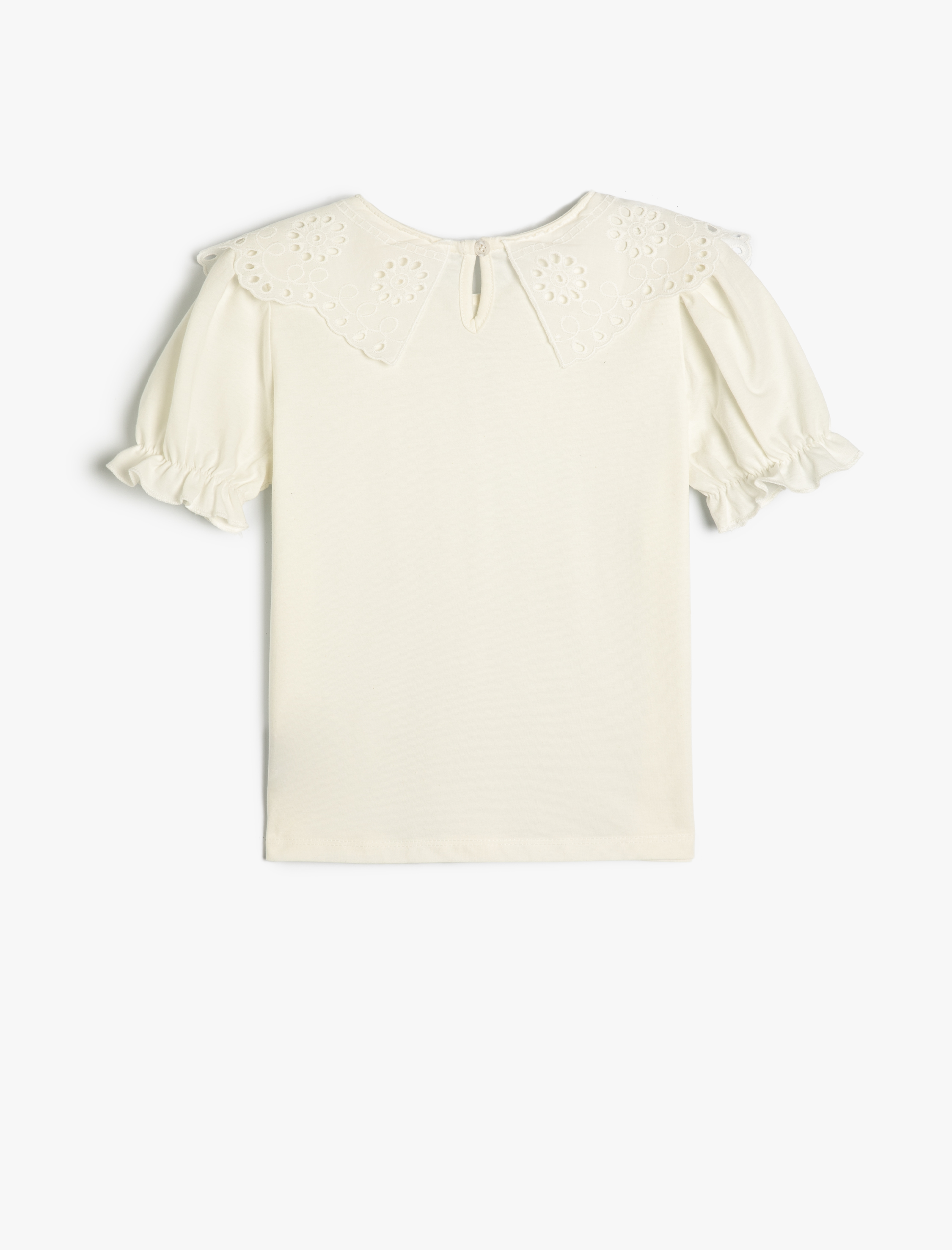  Kız Çocuk Fırfır Detaylı Kısa Kollu Pamuklu Bebe Yaka Okul Bluz