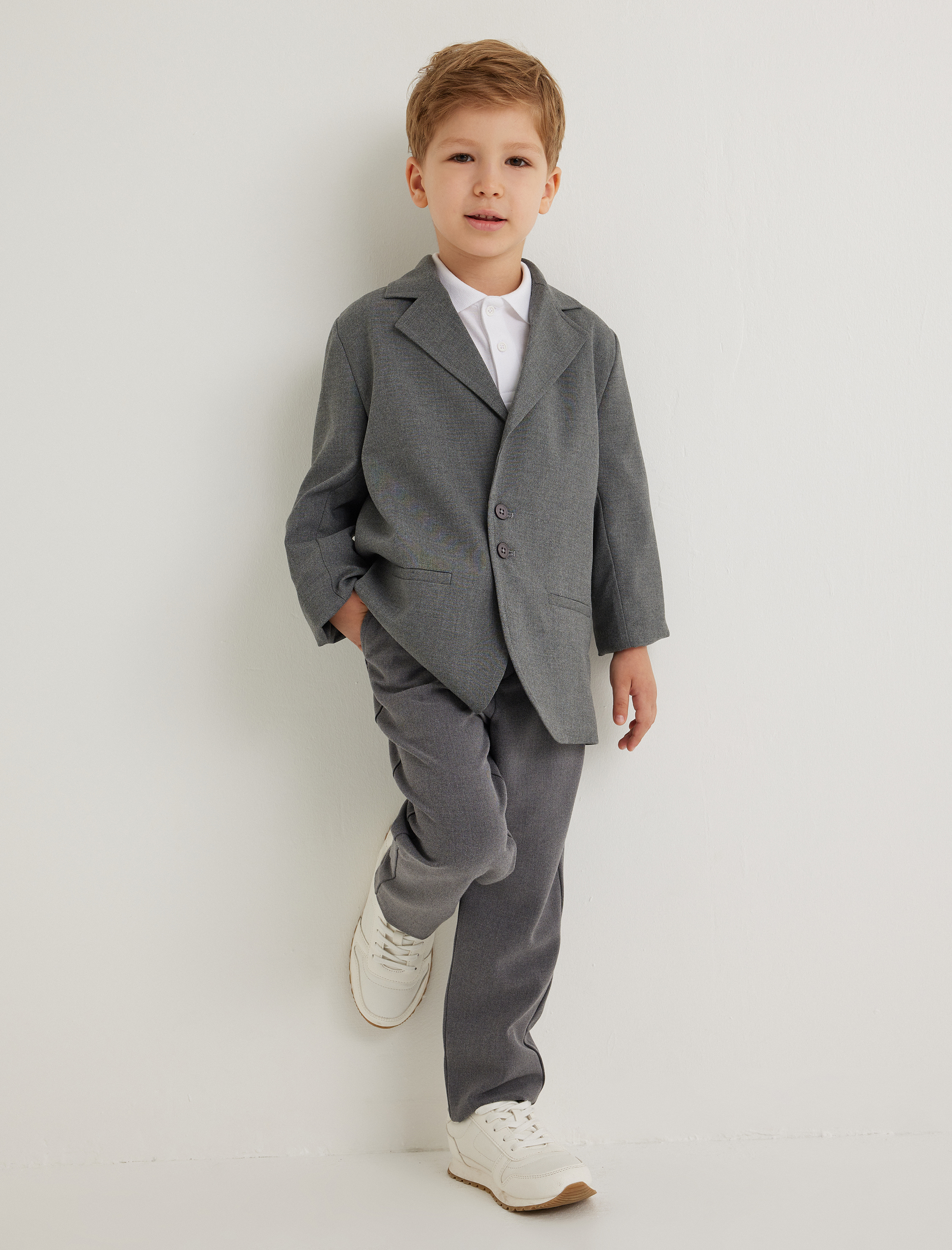  Erkek Çocuk Klasik Yaka Cep Detaylı Uzun Kollu Düğmeli Blazer Okul Ceketi