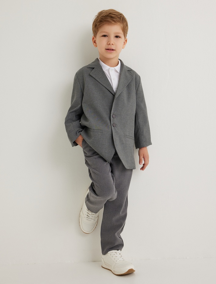 Erkek Çocuk Klasik Yaka Cep Detaylı Uzun Kollu Düğmeli Blazer Okul Ceketi