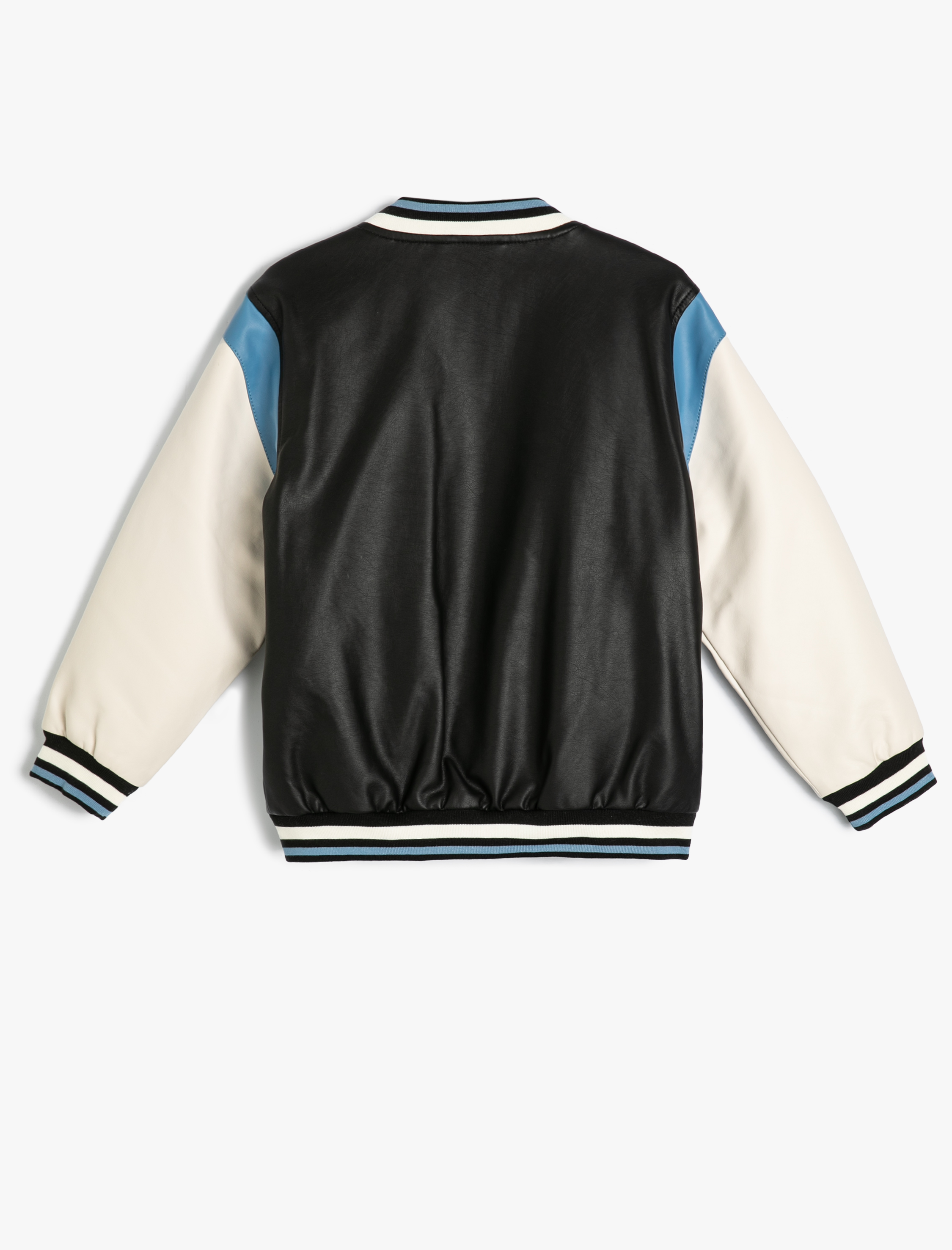  Erkek Çocuk Bomber Kolej Ceket Deri Görünümlü Aplike Detaylı Cepli