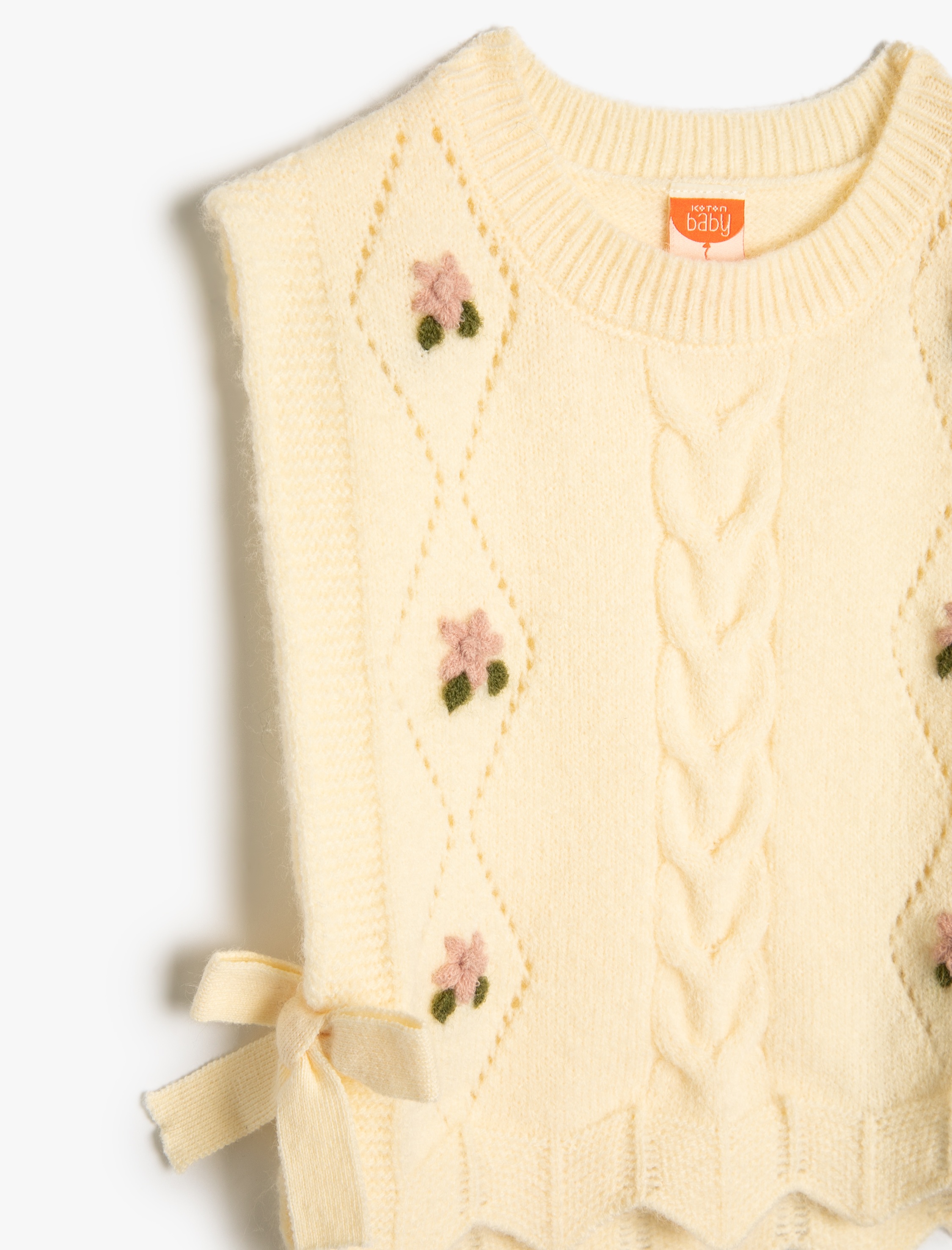  Kız Bebek Örgü Kazak Kolsuz Yanları Bağlamalı Bisiklet Yaka