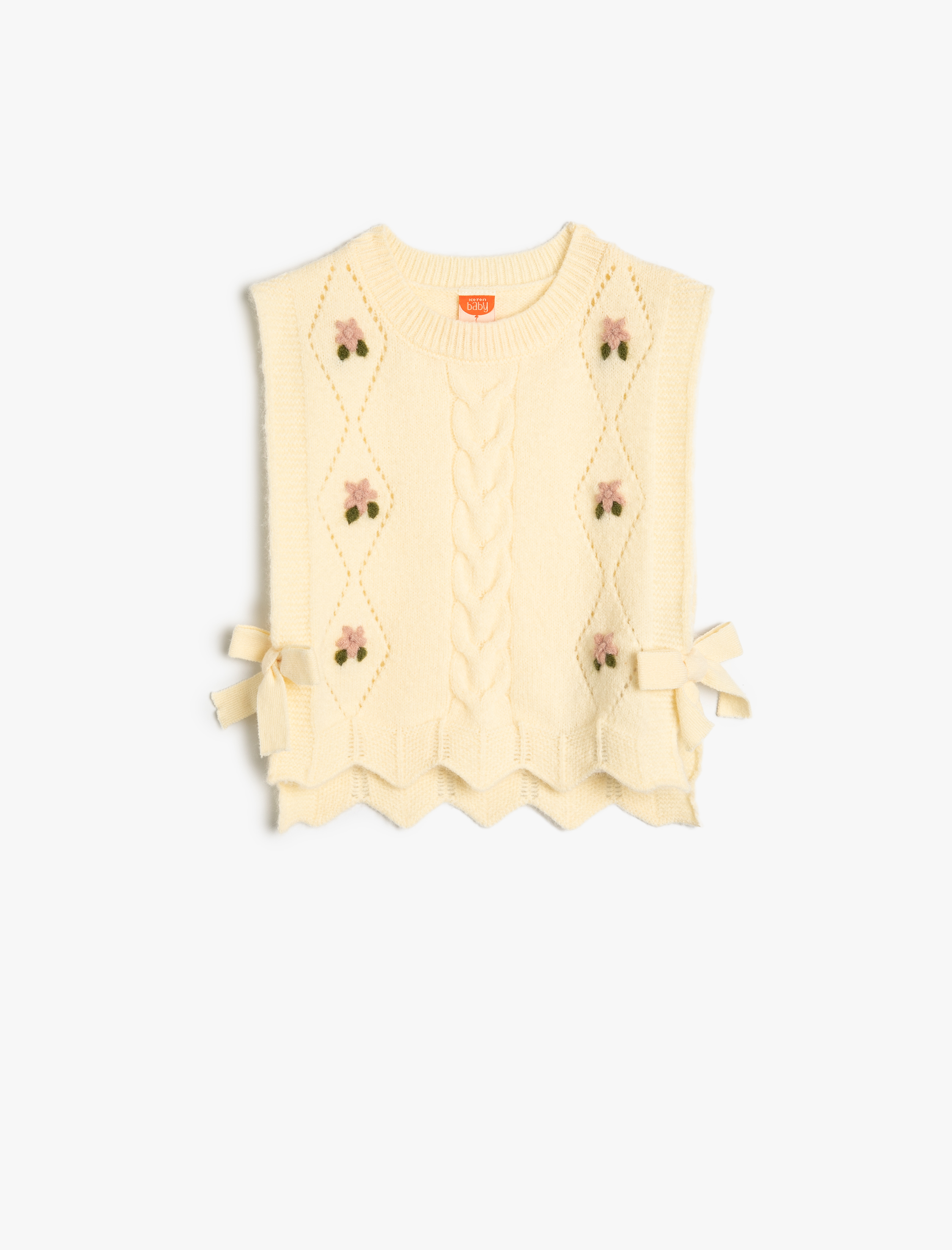  Kız Bebek Örgü Kazak Kolsuz Yanları Bağlamalı Bisiklet Yaka