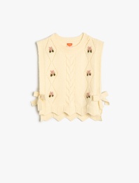 Örgü Kazak Kolsuz Yanları Bağlamalı Bisiklet Yaka