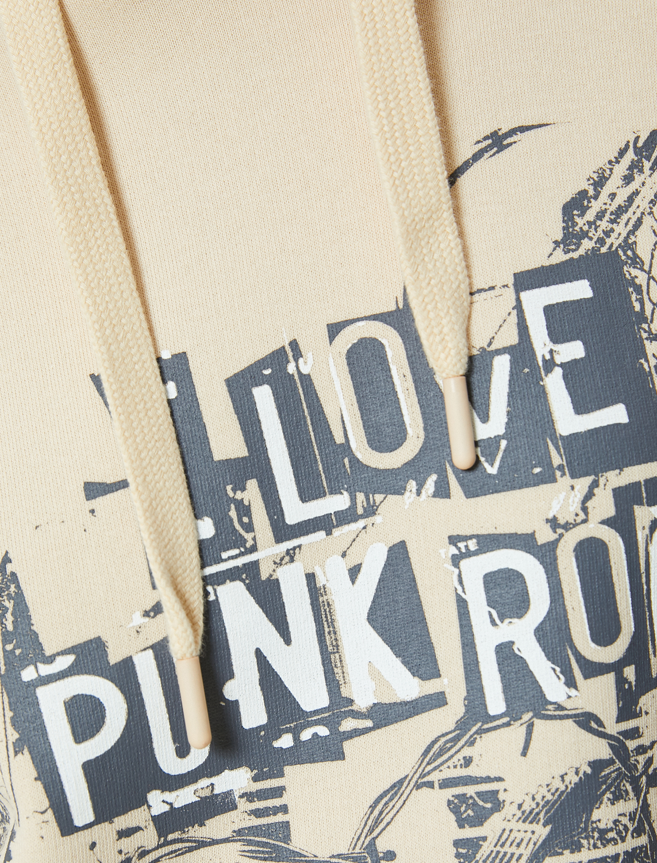   Şardonlu Oversize Kapüşonlu Sweatshirt Slogan Baskılı Uzun Kollu