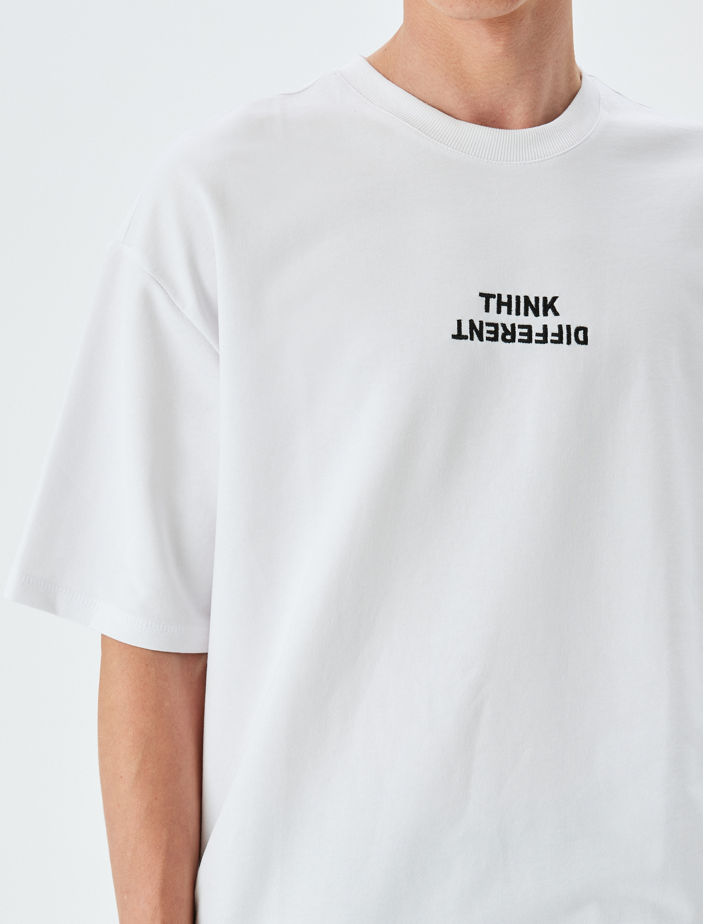   Oversize Tişört Slogan Baskılı Kısa Kollu Bisiklet Yaka Pamuklu