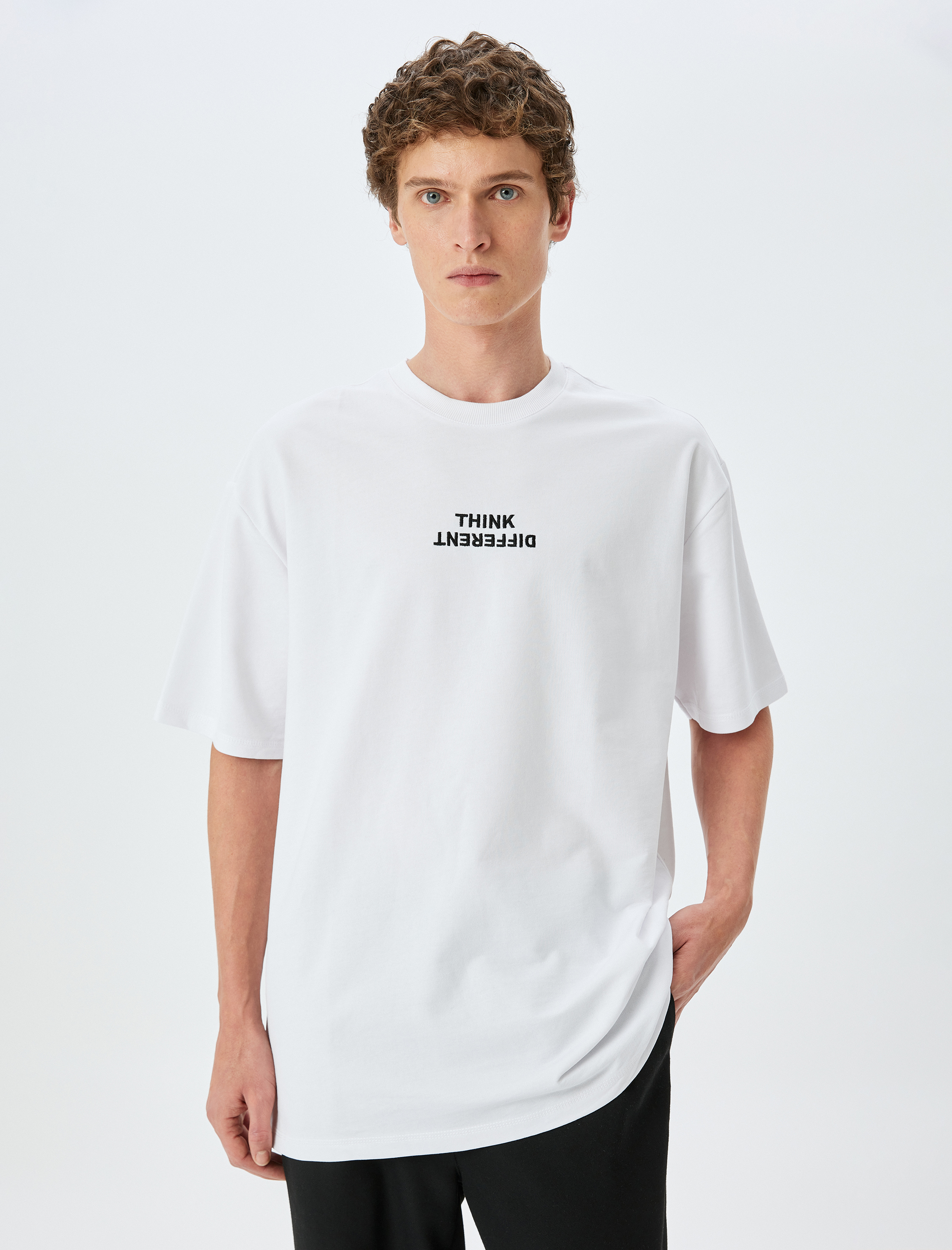   Oversize Tişört Slogan Baskılı Kısa Kollu Bisiklet Yaka Pamuklu