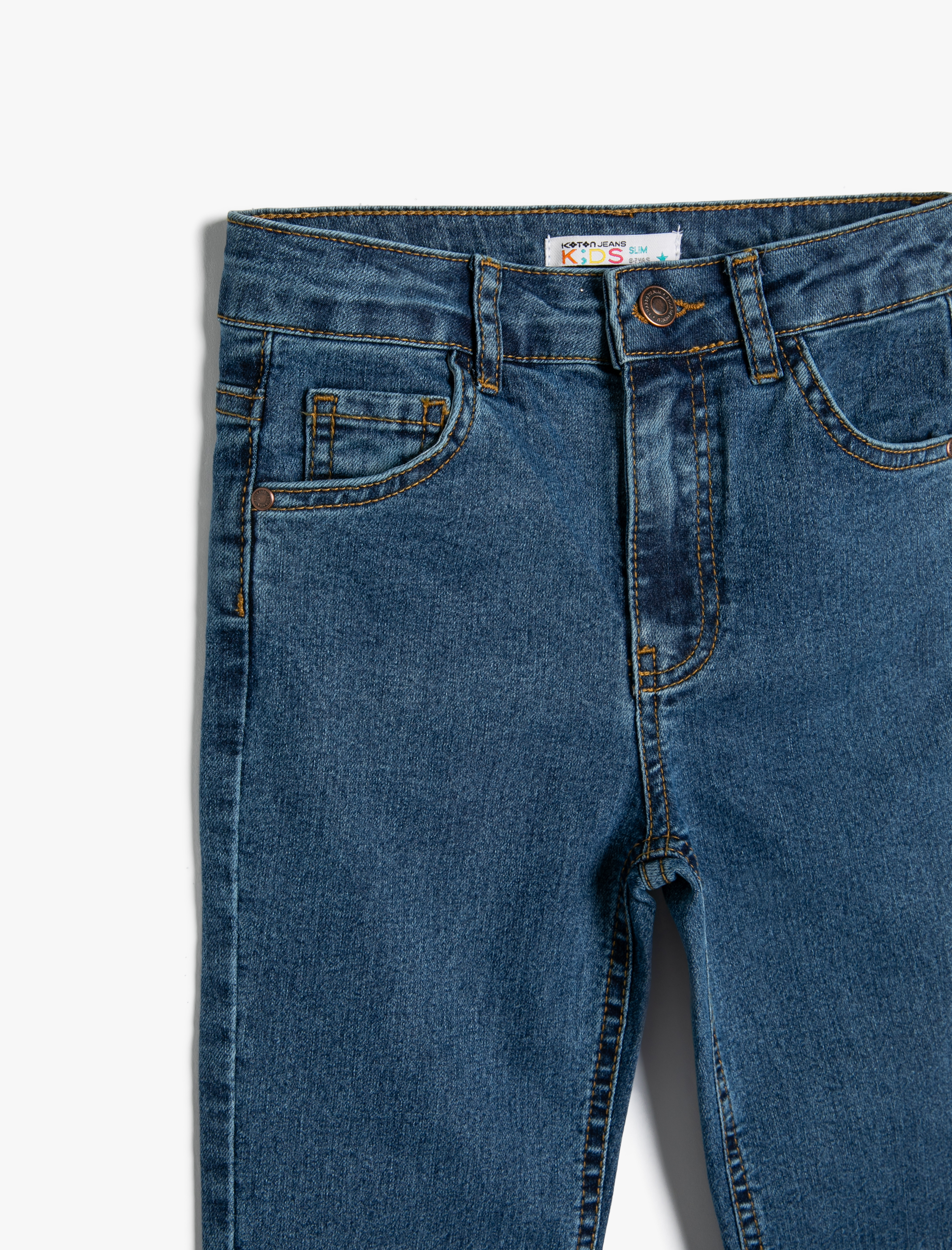  Erkek Çocuk Kot Pantolon Ayarlanabilir Lastikli Pamuklu - Slim Jean