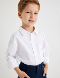 Uzun Kollu Tek Cepli Pamuklu Basic Gömlek