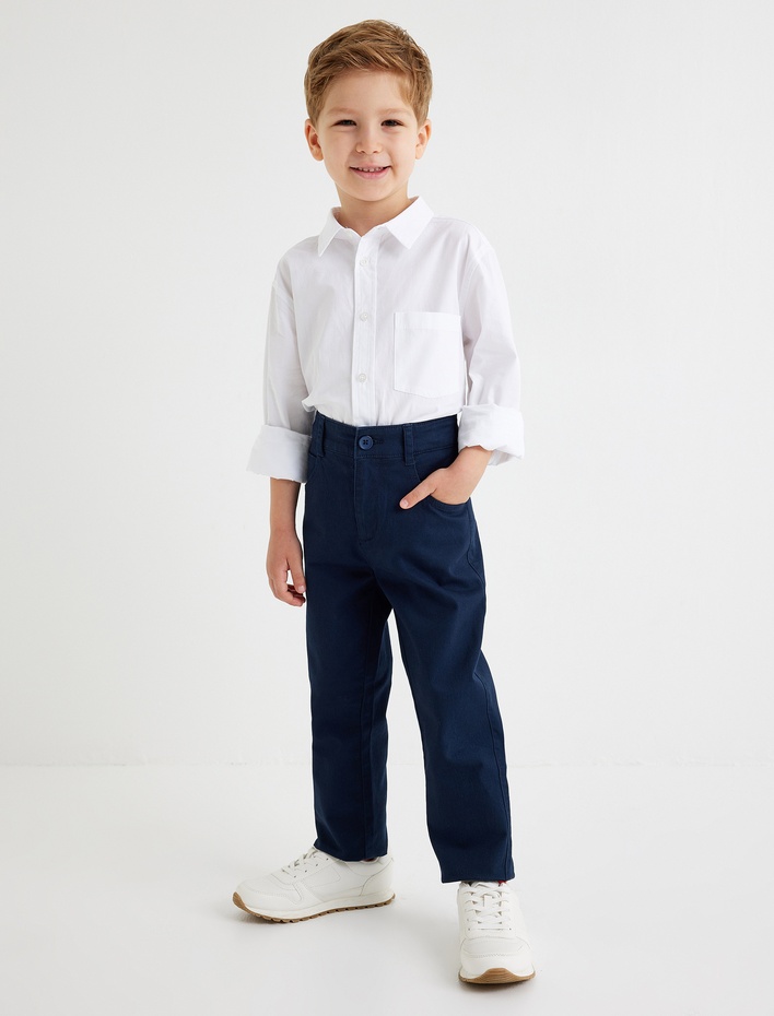 Erkek Çocuk Uzun Kollu Tek Cepli Pamuklu Basic Gömlek
