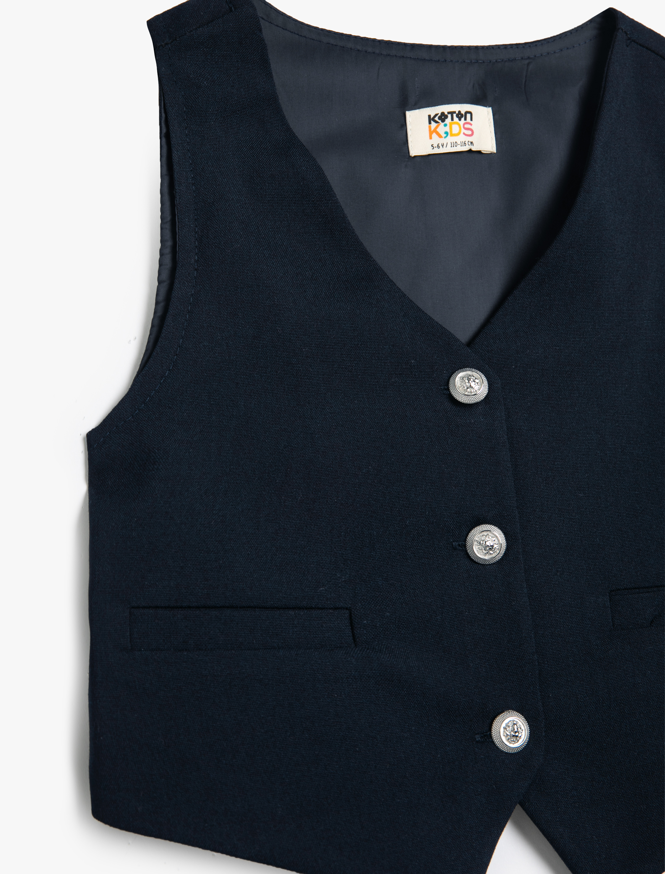  Kız Çocuk Düğmeli V Yaka Blazer Okul Yeleği