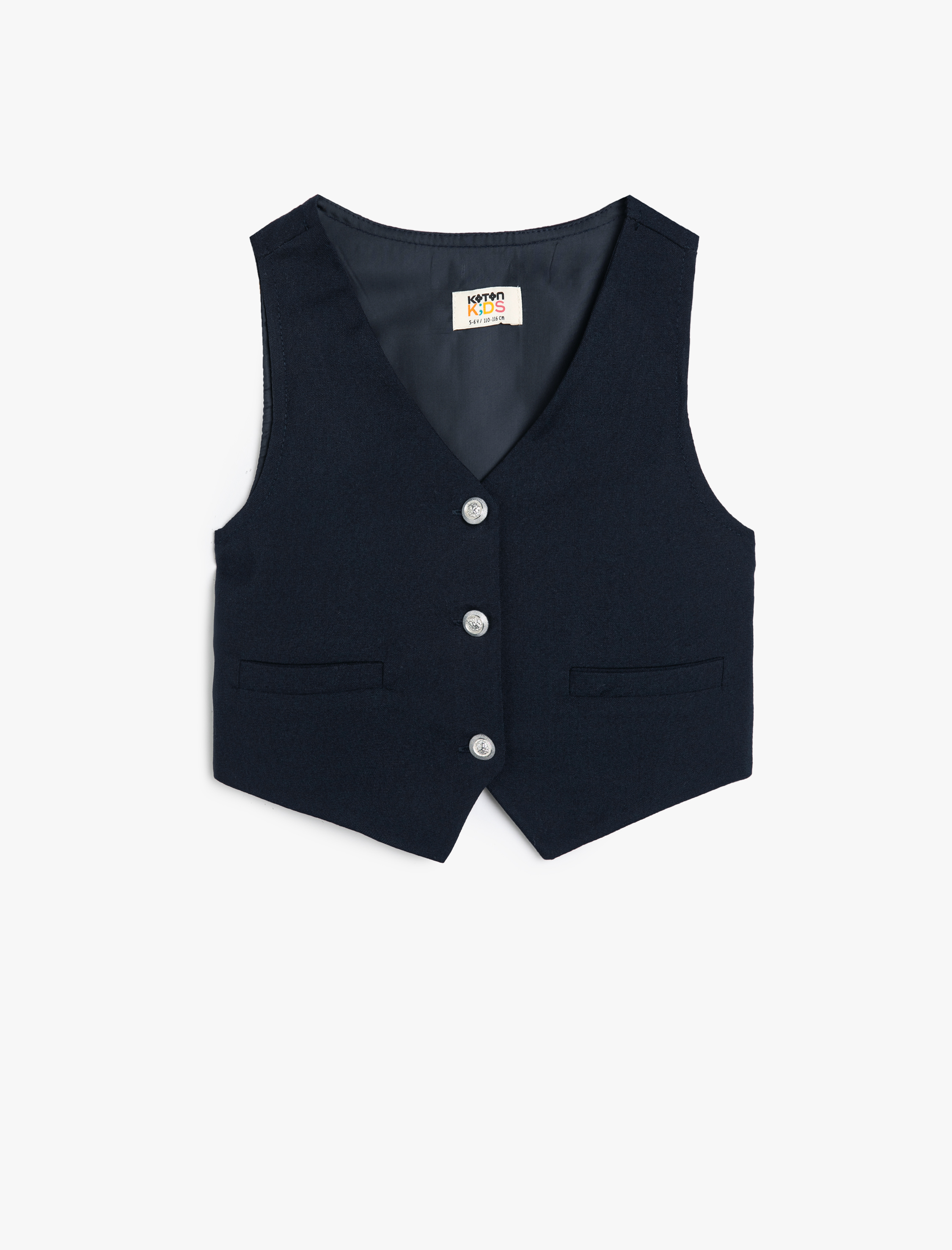  Kız Çocuk Düğmeli V Yaka Blazer Okul Yeleği