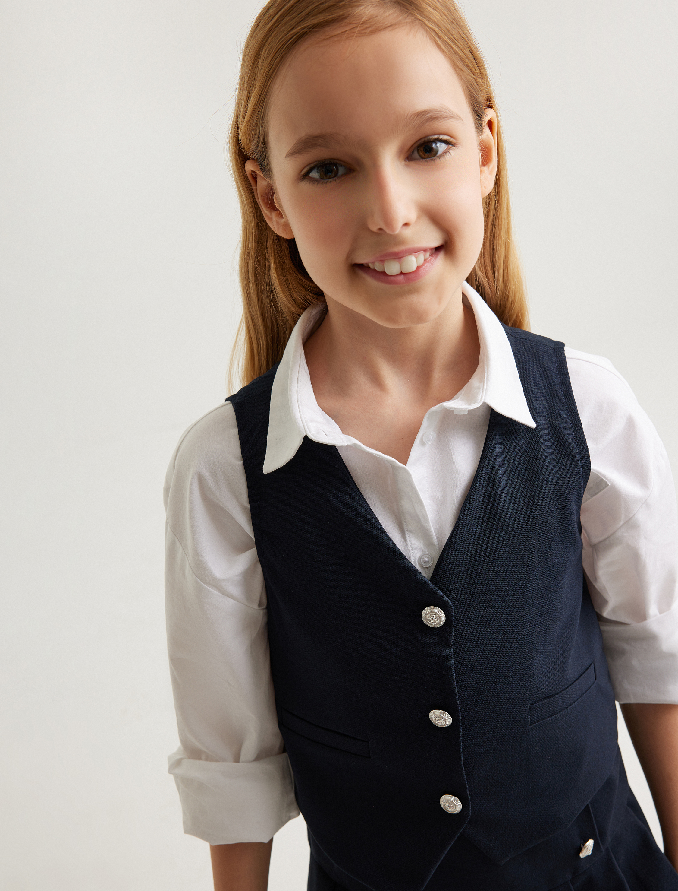  Kız Çocuk Düğmeli V Yaka Blazer Okul Yeleği