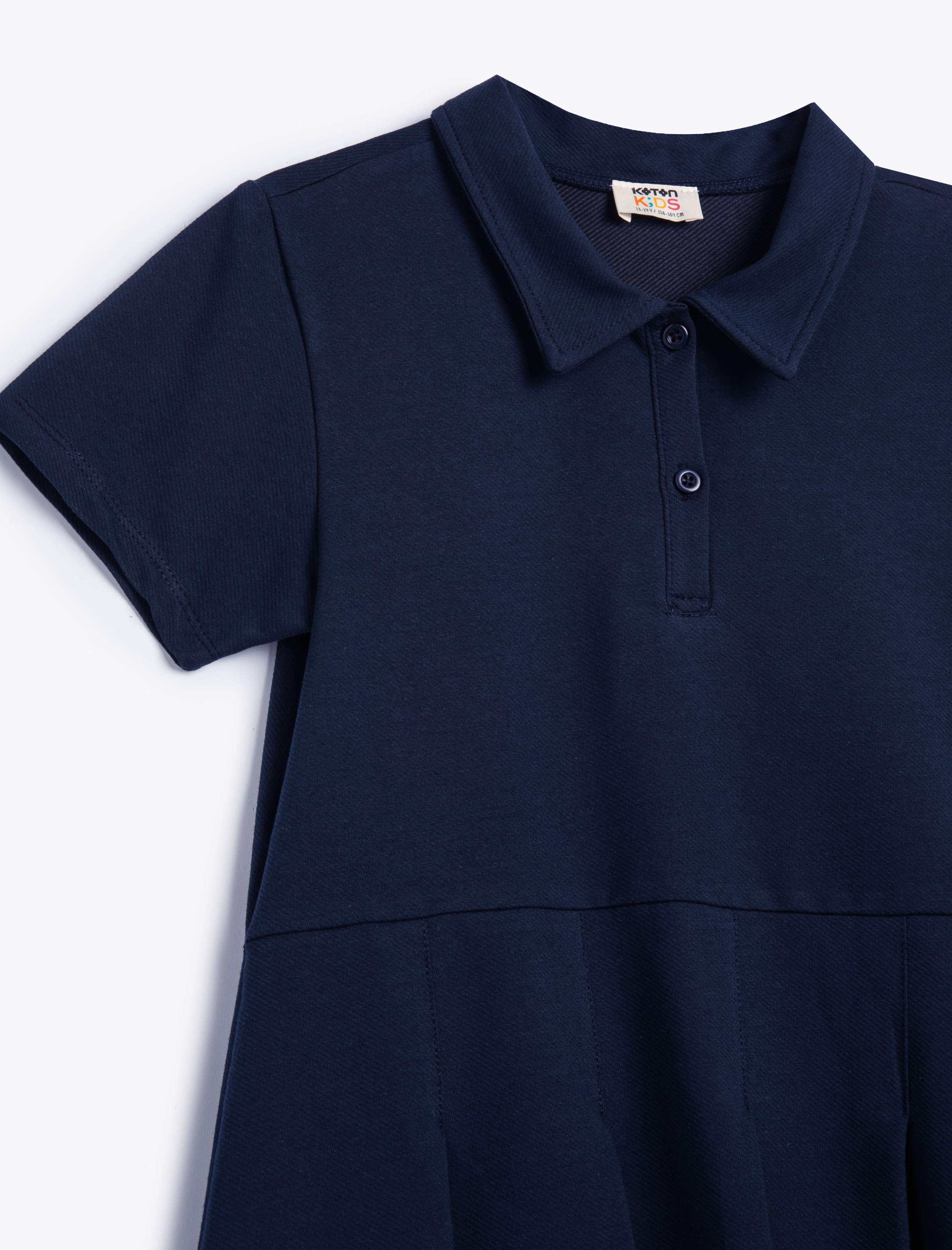  Kız Çocuk Kısa Kollu Düğme Detaylı Pamuklu Gömlek Yaka Okul Elbisesi