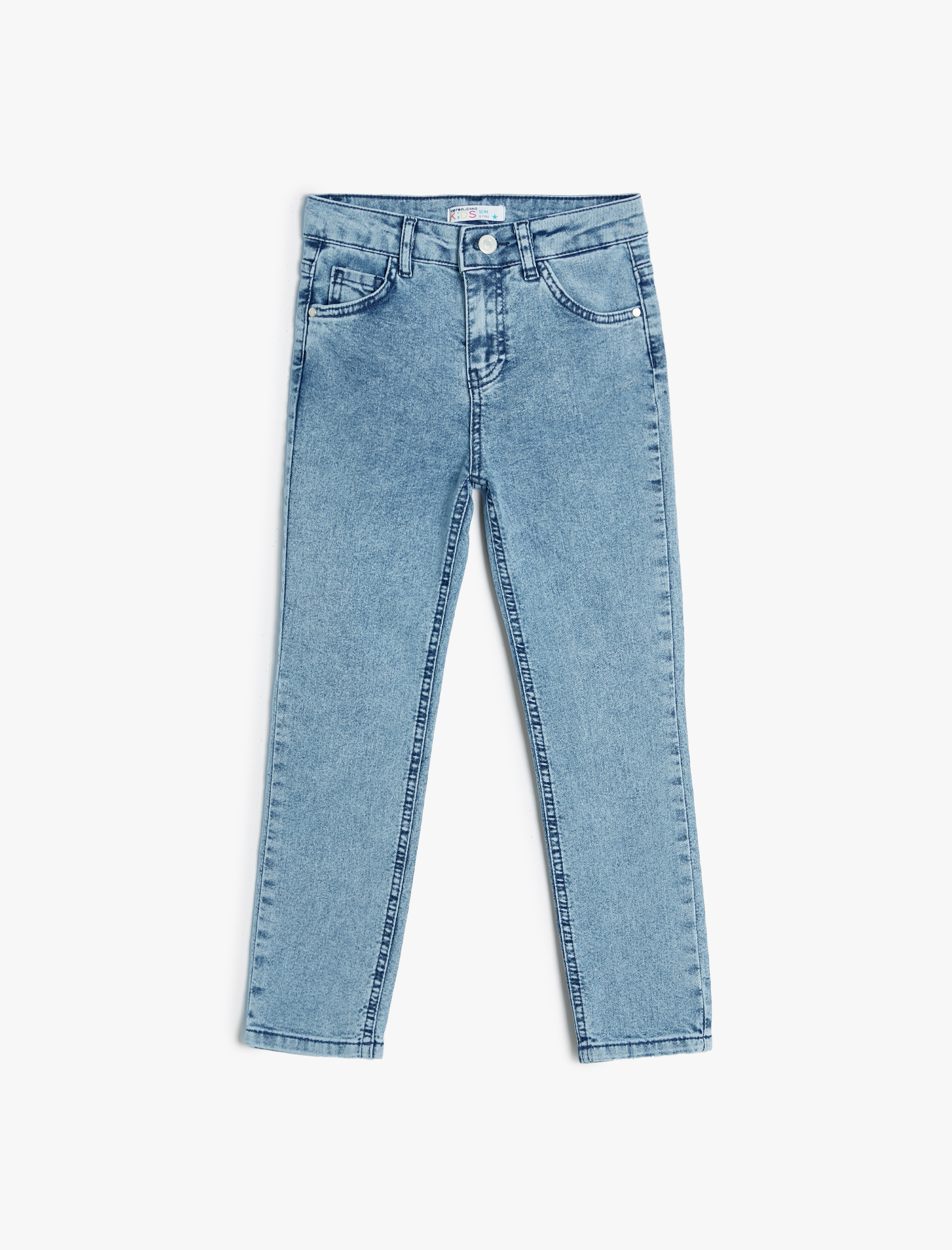  Erkek Çocuk Kot Pantolon Ayarlanabilir Lastikli Pamuklu - Slim Jean