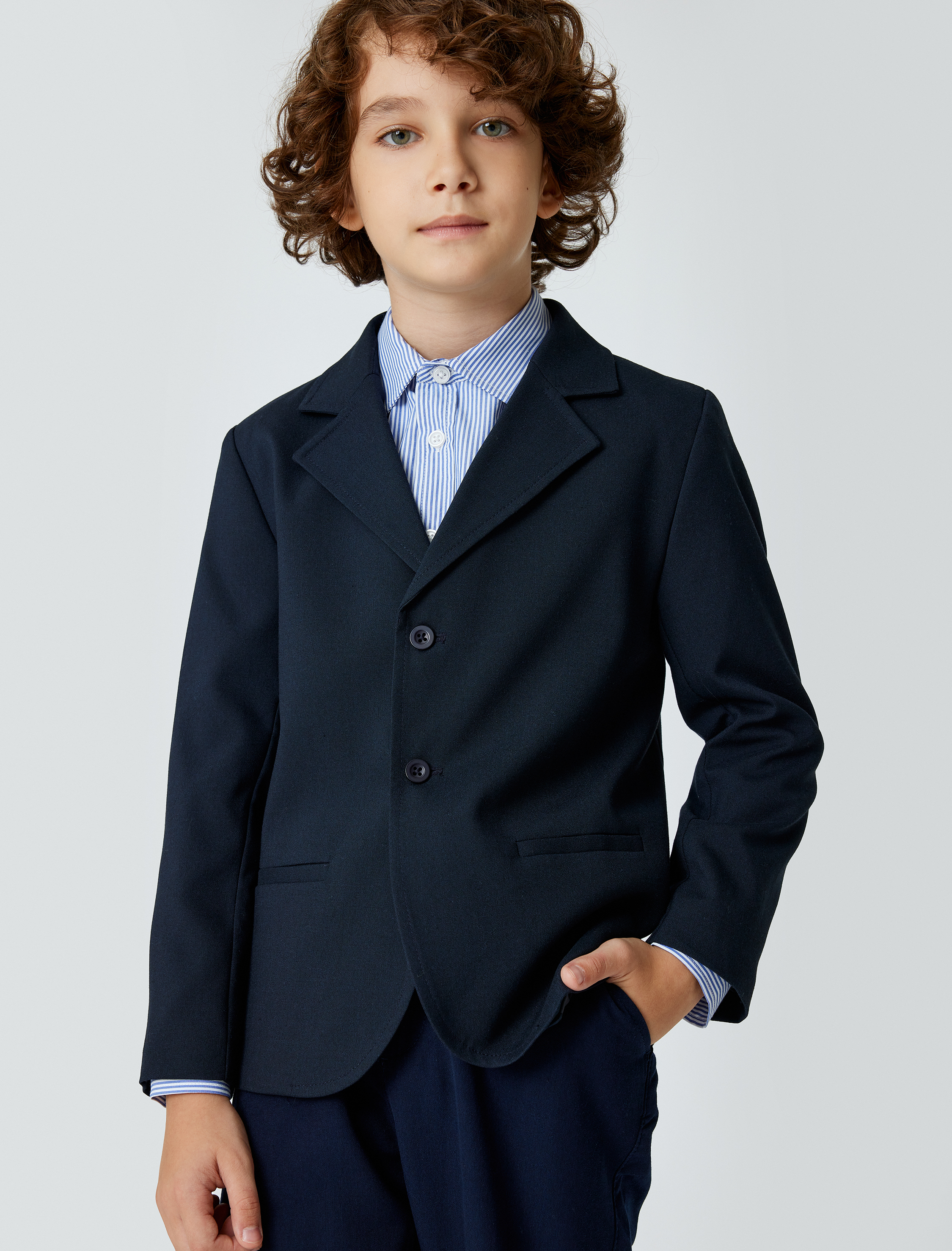  Erkek Çocuk Klasik Yaka Cep Detaylı Uzun Kollu Düğmeli Blazer Okul Ceketi