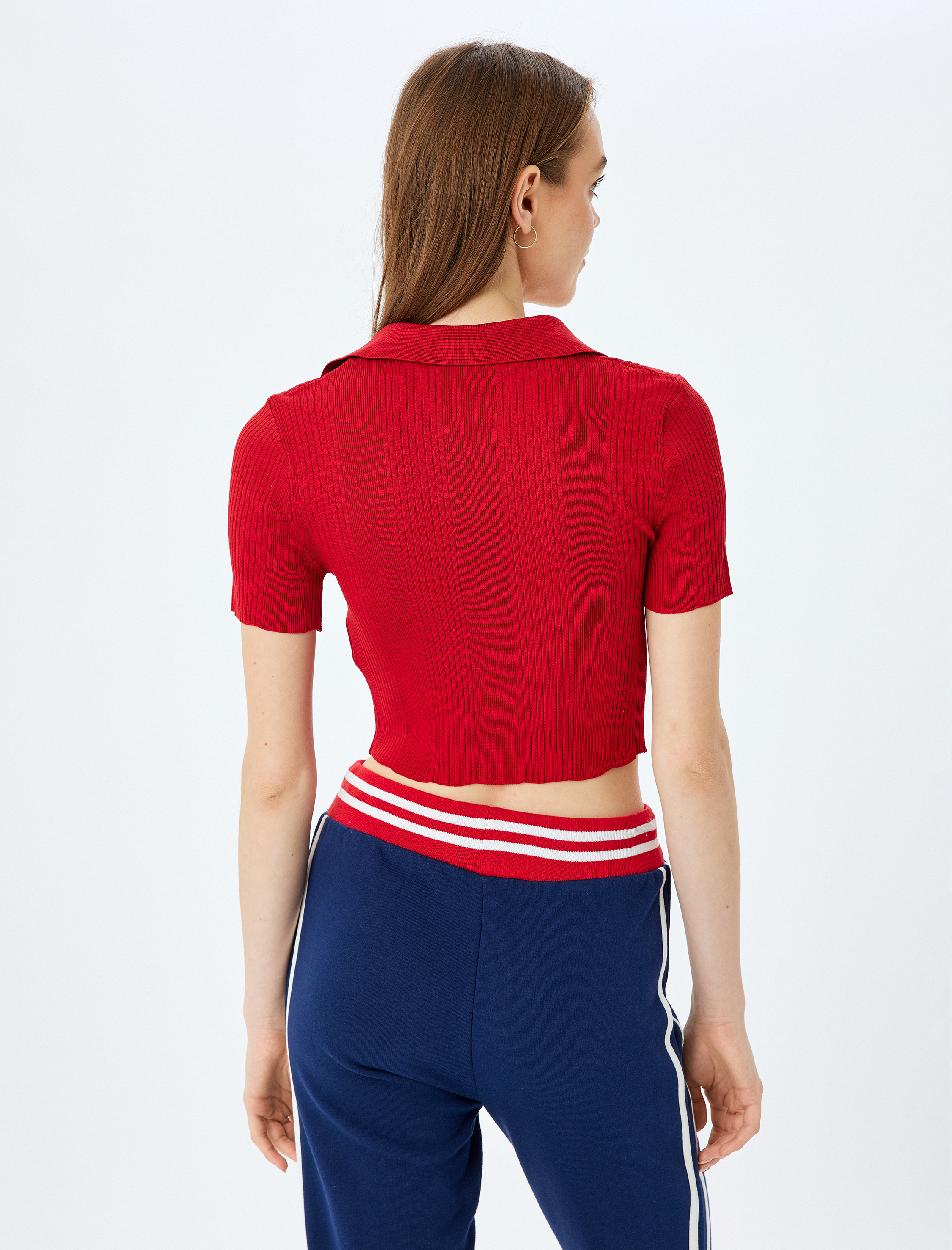   Polo Yaka Kazak Kısa Kollu Düğmeli Slim Fit