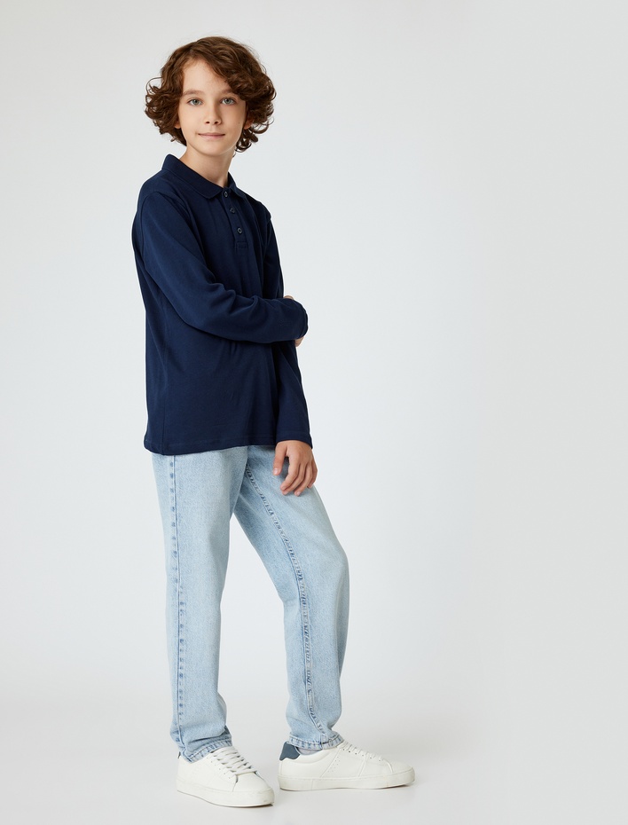 Erkek Çocuk Uzun Kollu Pamuklu Polo Yaka Basic Tişört