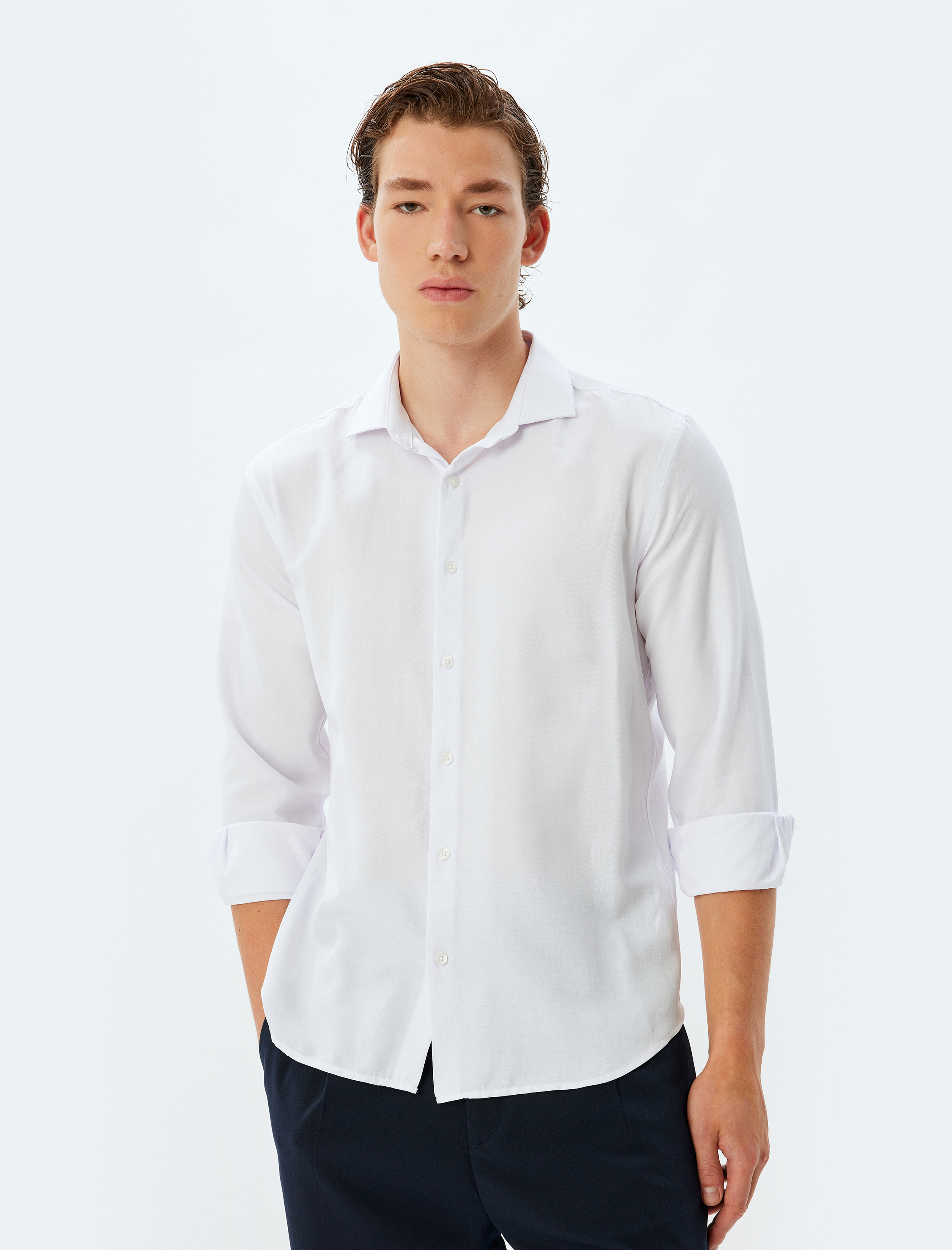   Klasik Gömlek Uzun Kollu Yarım İtalyan Yaka Pamuk Karışımlı Regular Fit