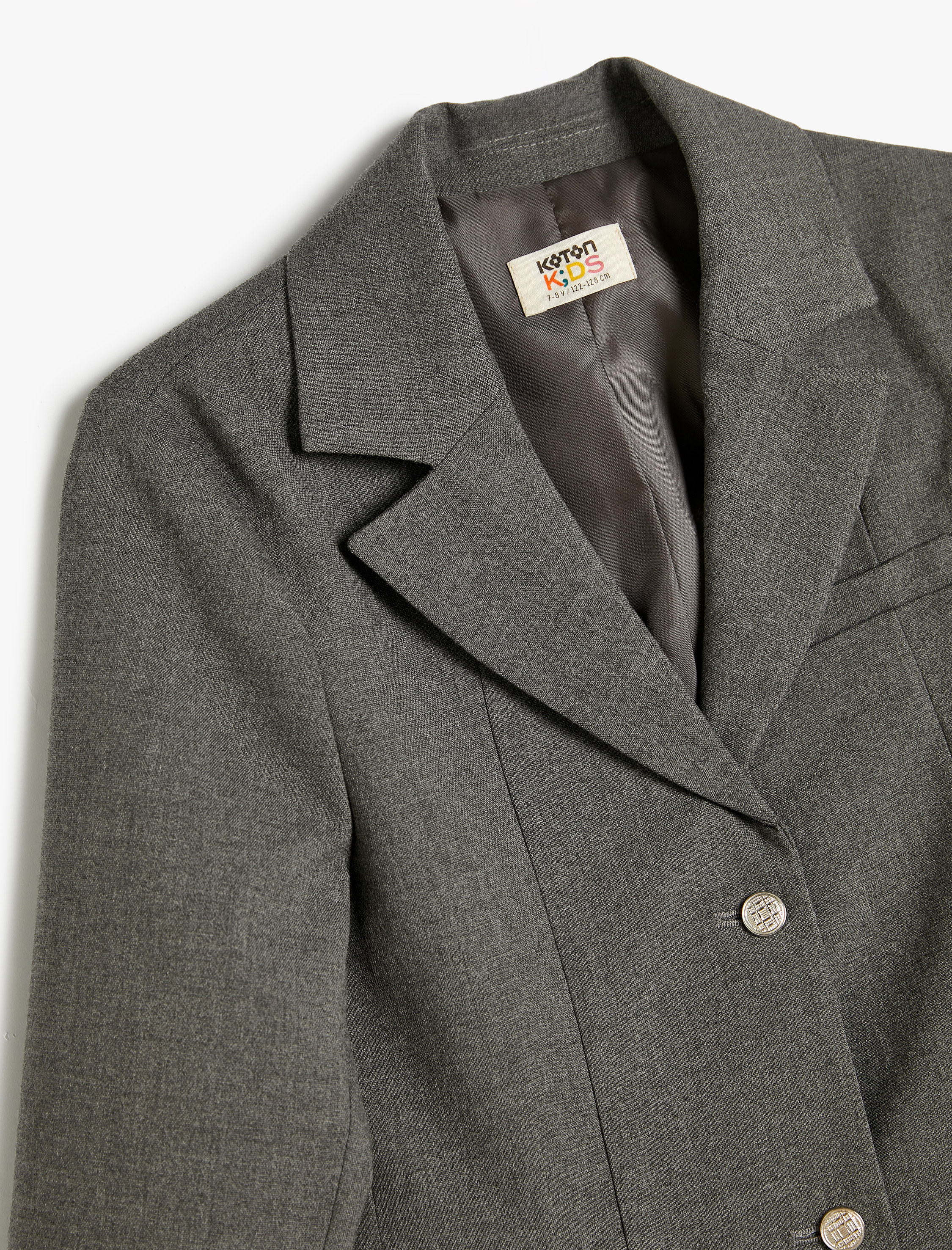  Kız Çocuk Klasik Yaka Cep Detaylı Uzun Kollu Düğmeli Blazer Okul Ceketi