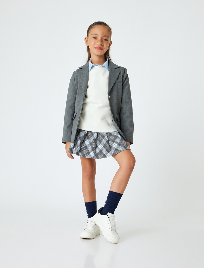 Kız Çocuk Ekoseli Pile Detaylı Viskon Karışımlı Etek