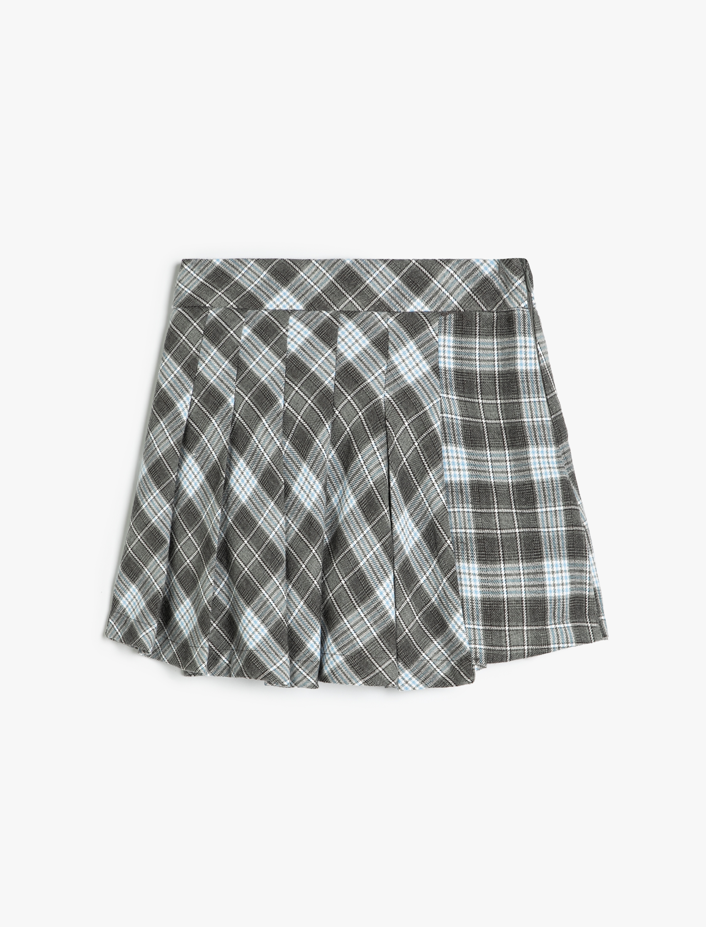  Kız Çocuk Ekoseli Pile Detaylı Viskon Karışımlı Etek