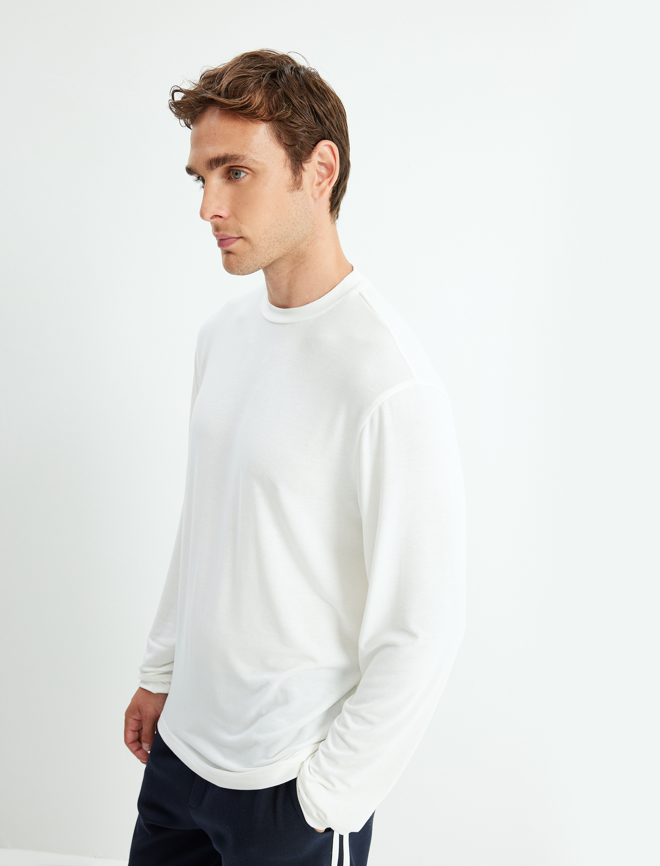   Basic Triko Sweatshirt Bisiklet Yaka Uzun Kollu