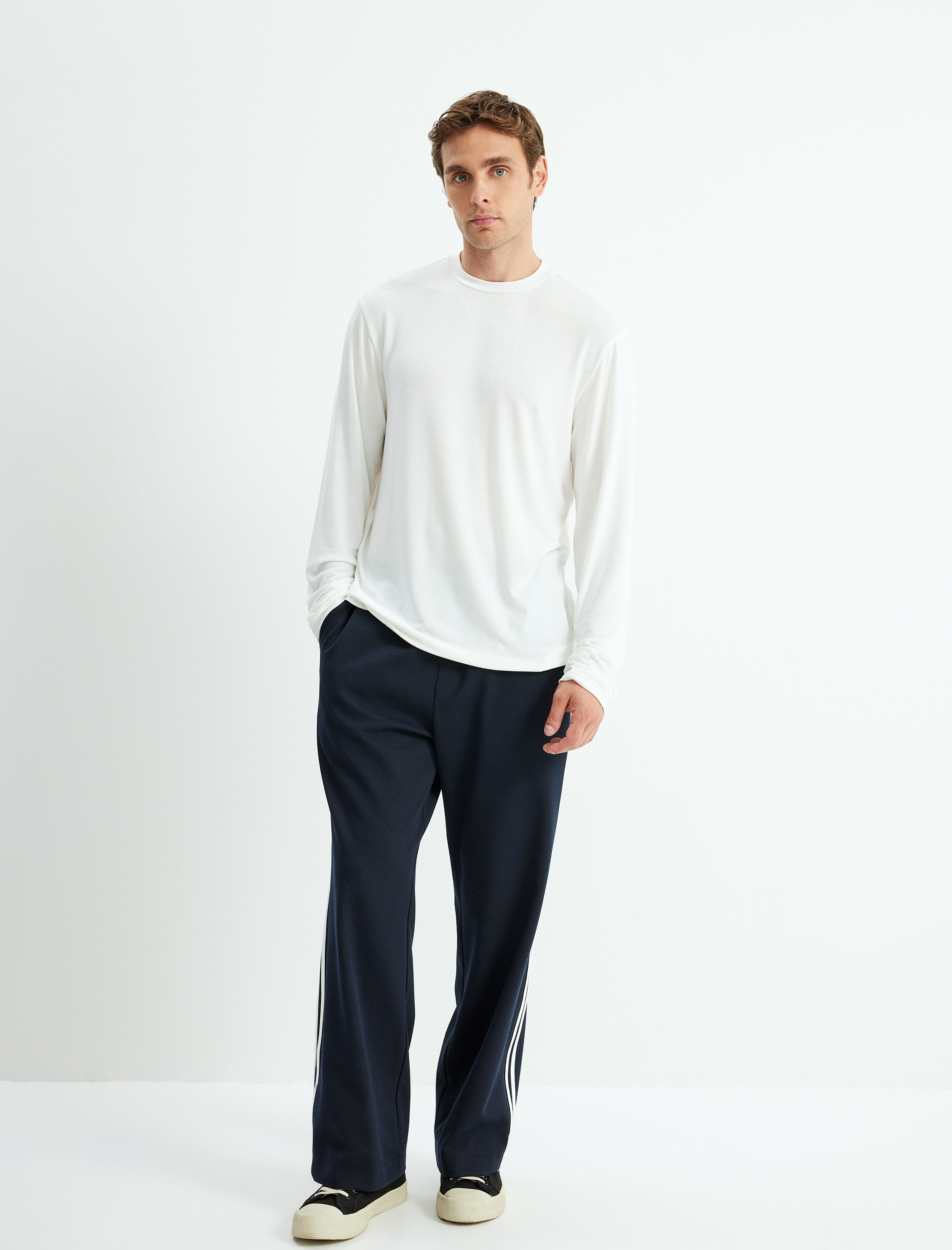   Basic Triko Sweatshirt Bisiklet Yaka Uzun Kollu