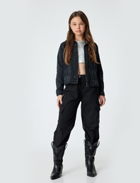 Jogger Kot Pantolon Kargo Cepli Düğmeli Pamuklu