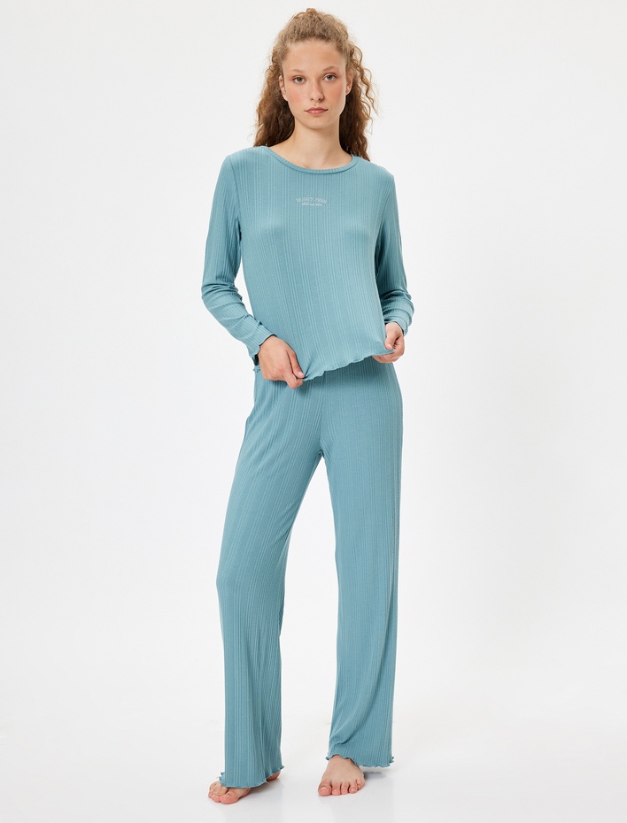  Modal Kumaş Pijama Altı Düz Paça Dokulu Standart Bel Rahat Kalıp