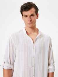 Uzun Kollu Katlanabilir Kol Detaylı Regular Fit Pamuklu Hakim Yaka Gömlek