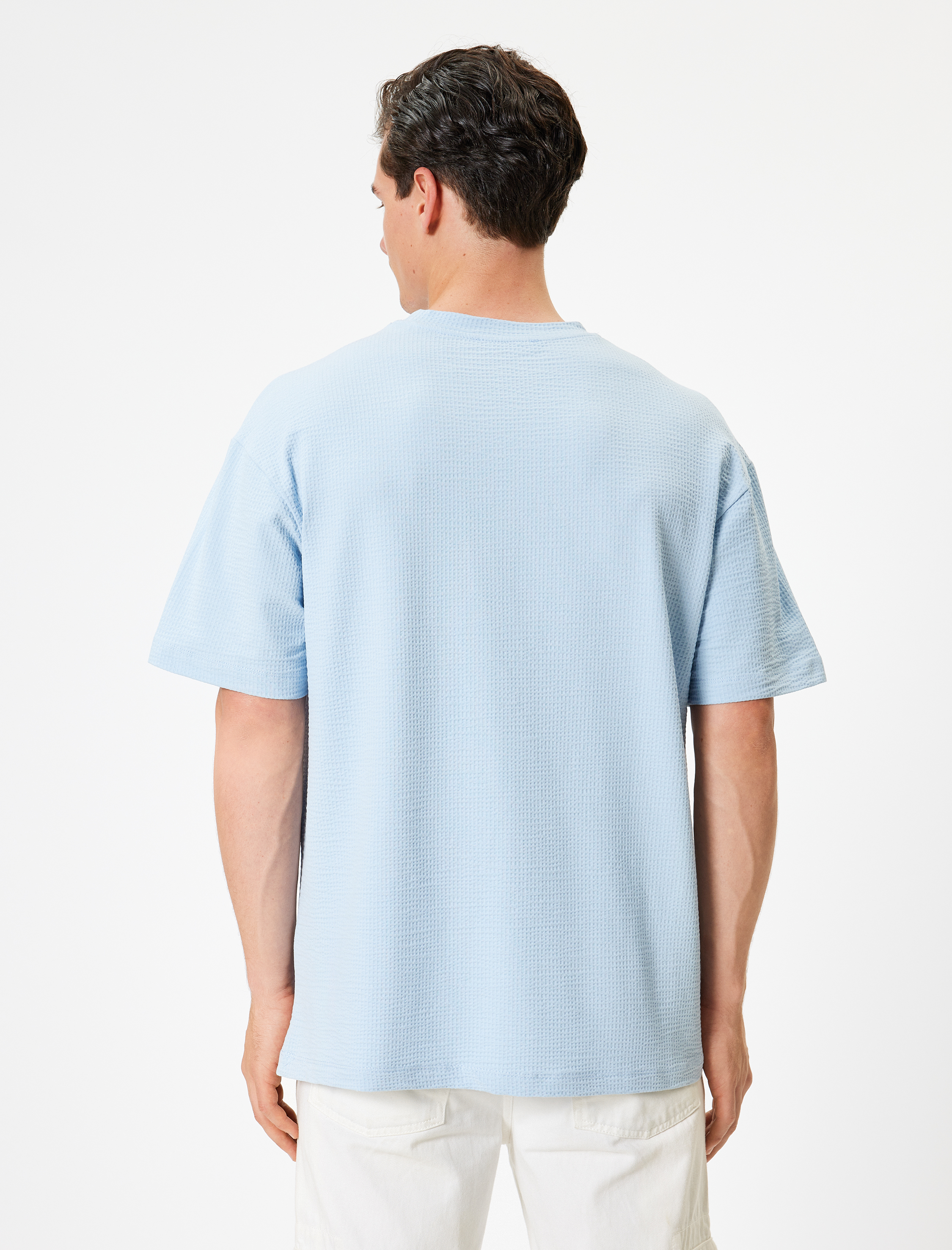   Dokulu Pamuklu Kısa Kollu Bisiklet Yaka Oversize Tişört