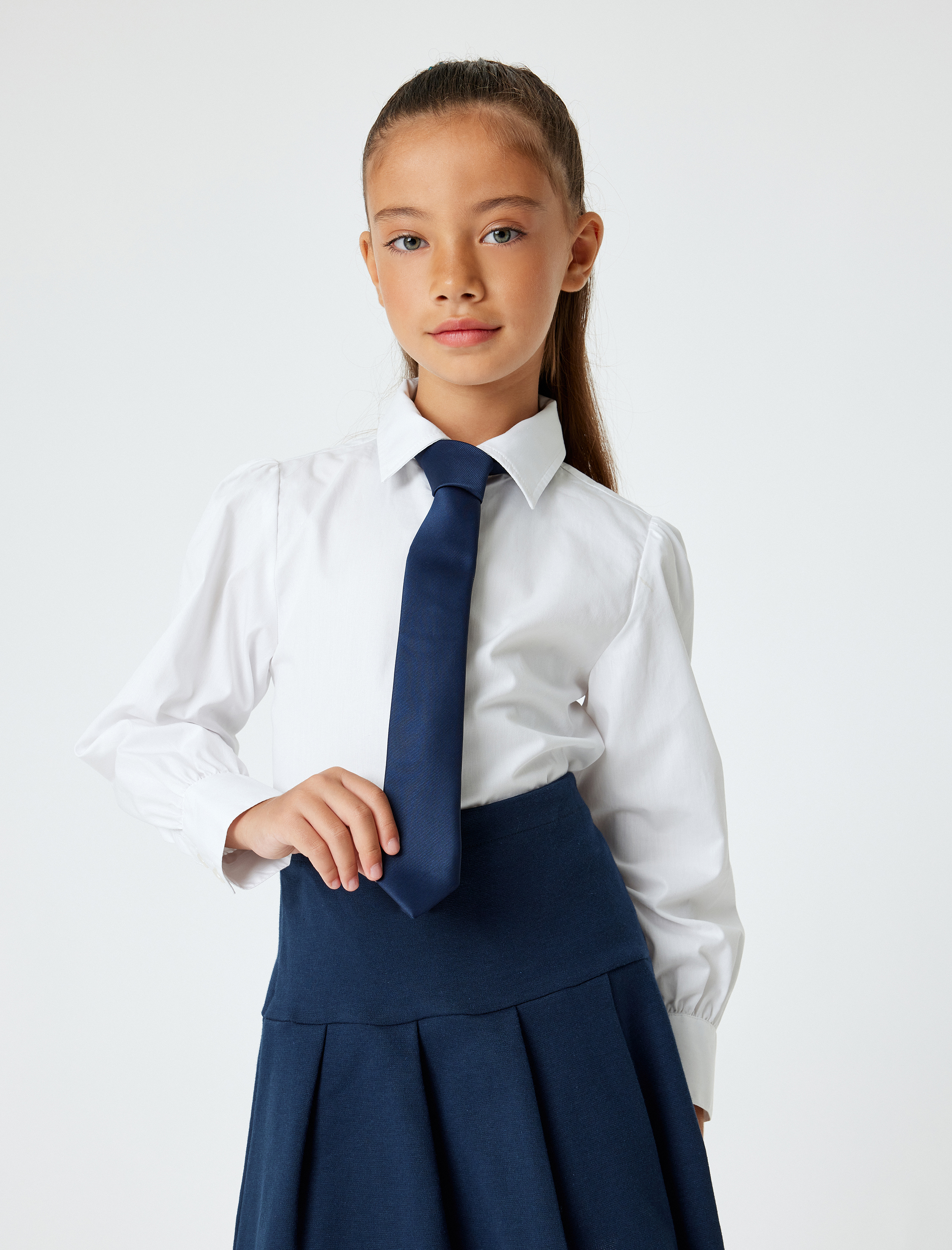  Kız Çocuk Uzun Kollu Düğme Kapamalı Basic Gömlek