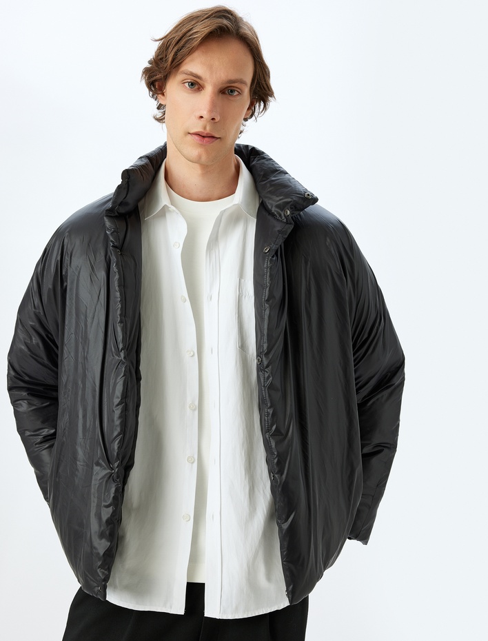  Şişme Mont Slim Fit Çıt Çıt Düğmeli