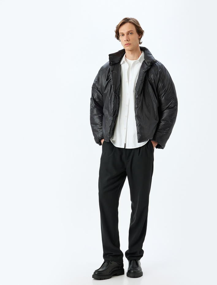  Şişme Mont Slim Fit Çıt Çıt Düğmeli