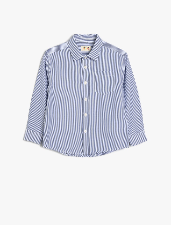 Erkek Çocuk Gömlek Uzun Kollu Düğmeli Tek Cepli Pamuk Karışımlı