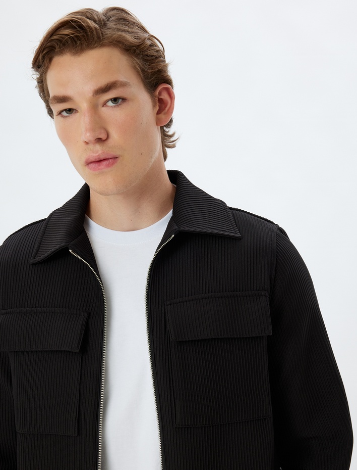  Gömlek Ceket Fitilli Kapaklı Cep Detaylı Fermuarlı