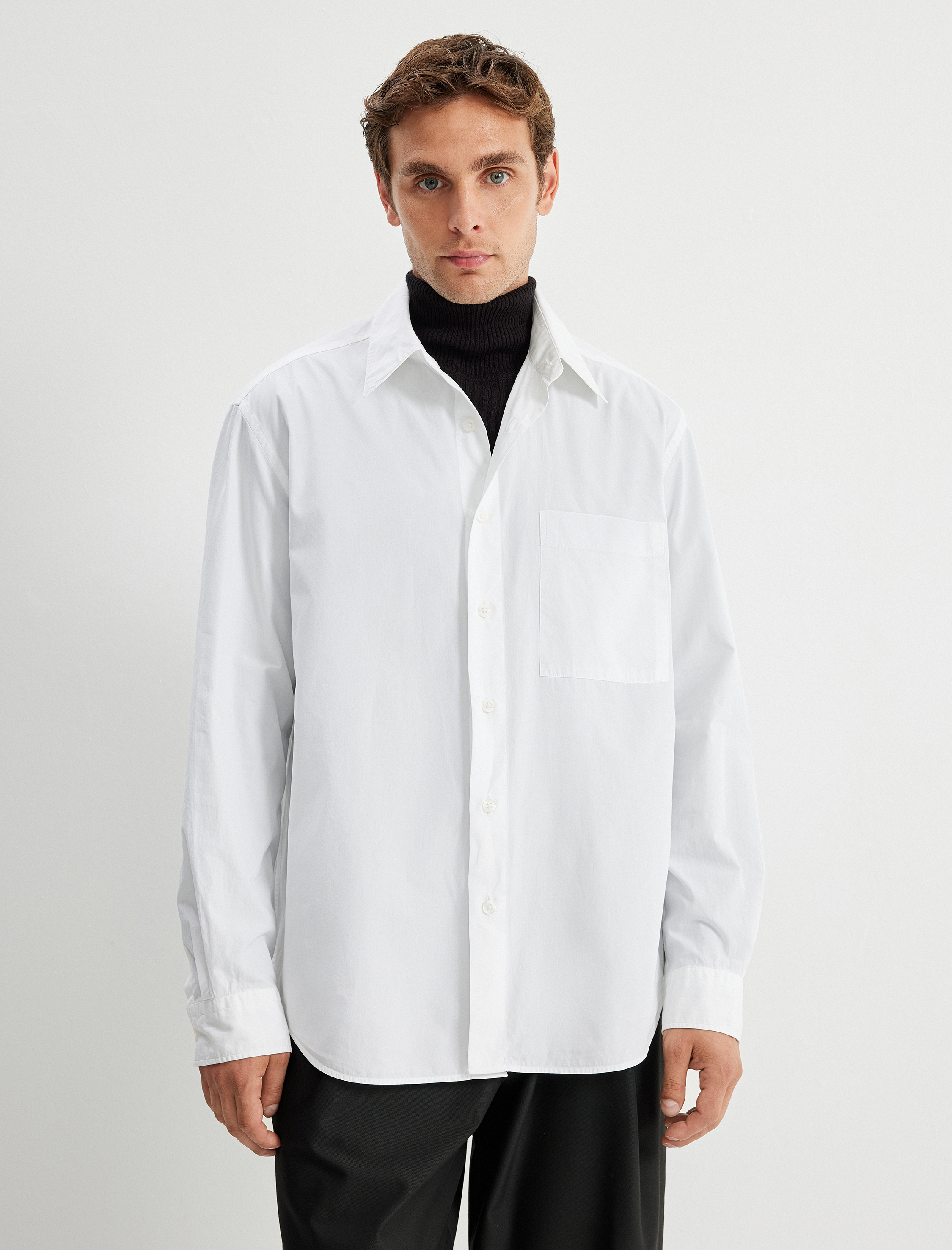   Yarım İtalyan Yaka Gömlek Basic Uzun Kollu Pamuk Karışımlı Regular Fit